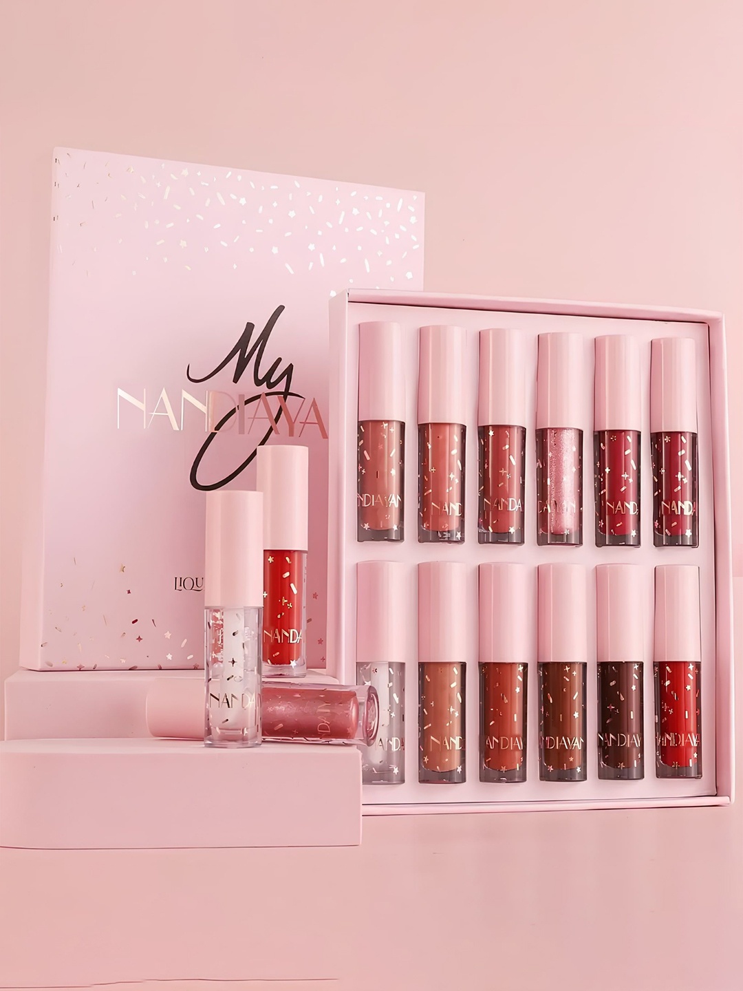 nandiayan Set Of 12 Liquid Lipsticks -4ml Each -Shade-01-02-03-04-05-06-07-08-09-10-11-12, Pink
nandiayan Set Of 12 Liquid Lipsticks -4ml Each -Shade-01-02-03-04-05-06-07-08-09-10-11-12, Pink