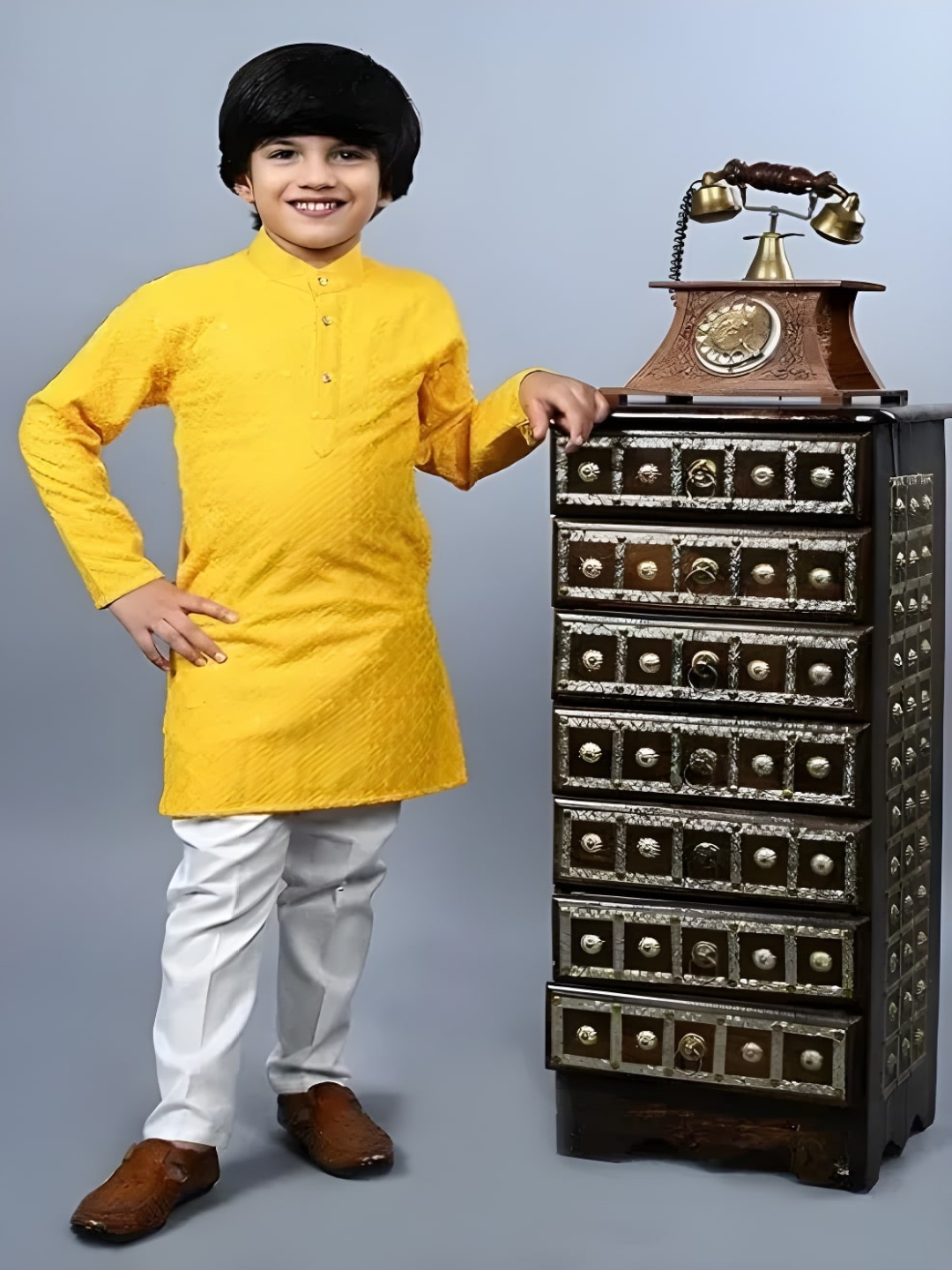 Qtsy Boys Floral Embroidered Band Collar Sequinned Pure Cotton Kurta With Trousers, Yellow
Qtsy Boys Floral Embroidered Band Collar Sequinned Pure Cotton Kurta With Trousers, Yellow