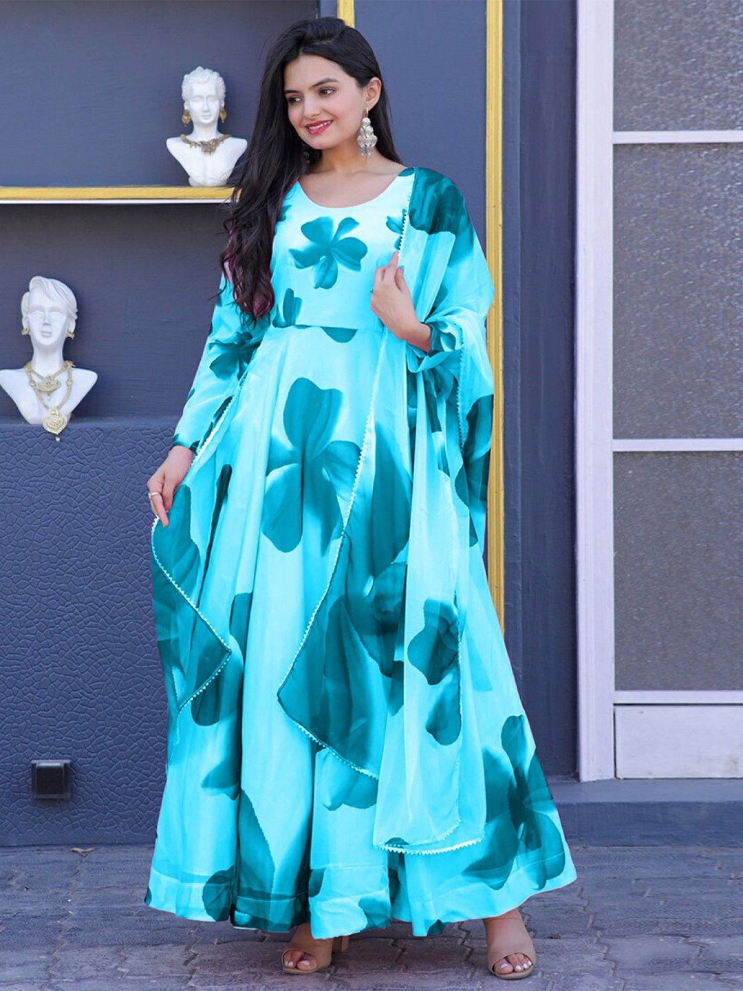 Raiyani Enterprise Women Floral Printed Fit & Flare Maxi Ethnic Dress With Dupatta, Blue
Raiyani Enterprise Women Floral Printed Fit & Flare Maxi Ethnic Dress With Dupatta, Blue