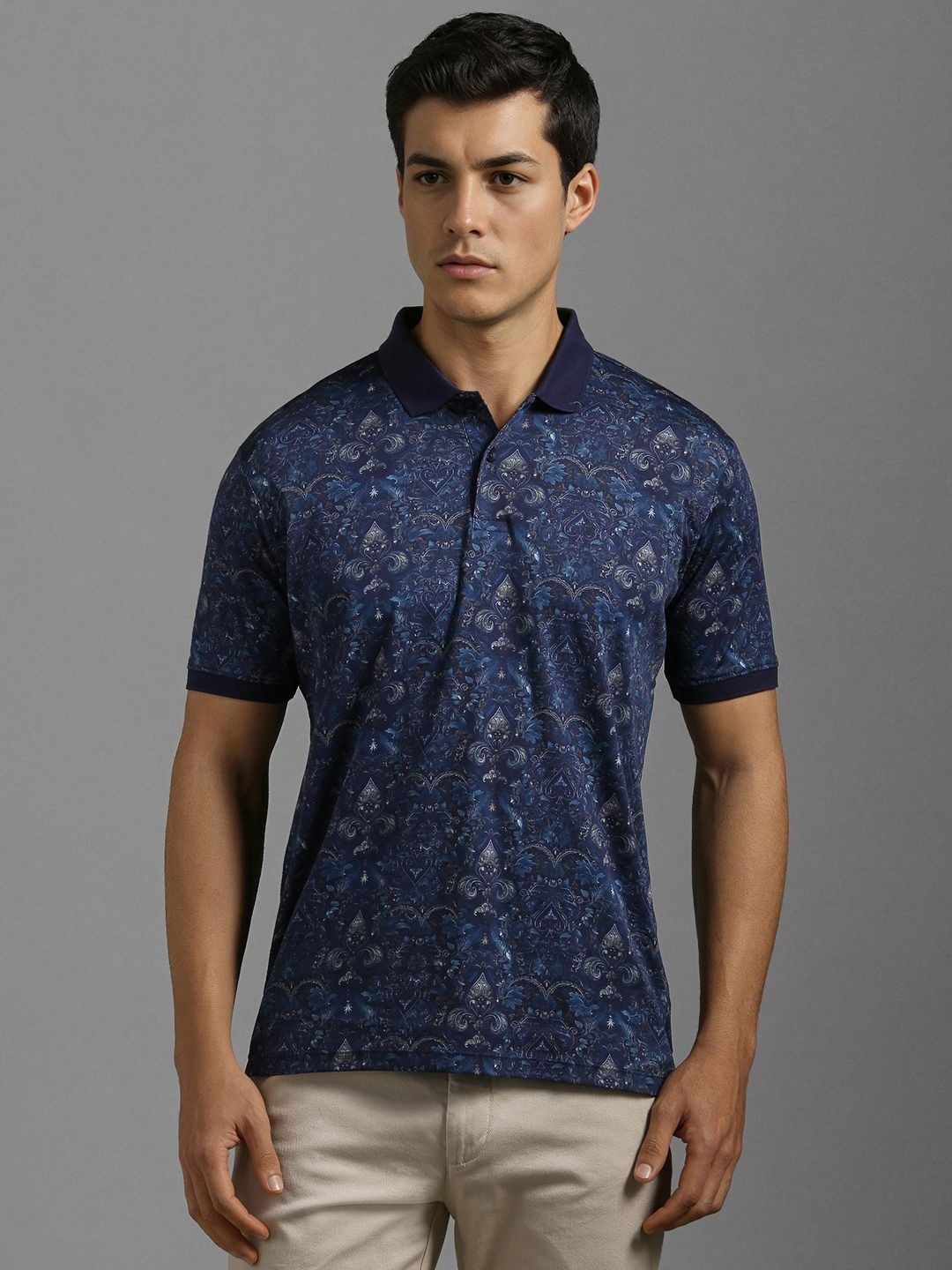 Louis Philippe Sport Men Floral Printed Polo Collar Cotton T-shirt, Navy blue
Louis Philippe Sport Men Floral Printed Polo Collar Cotton T-shirt, Navy blue