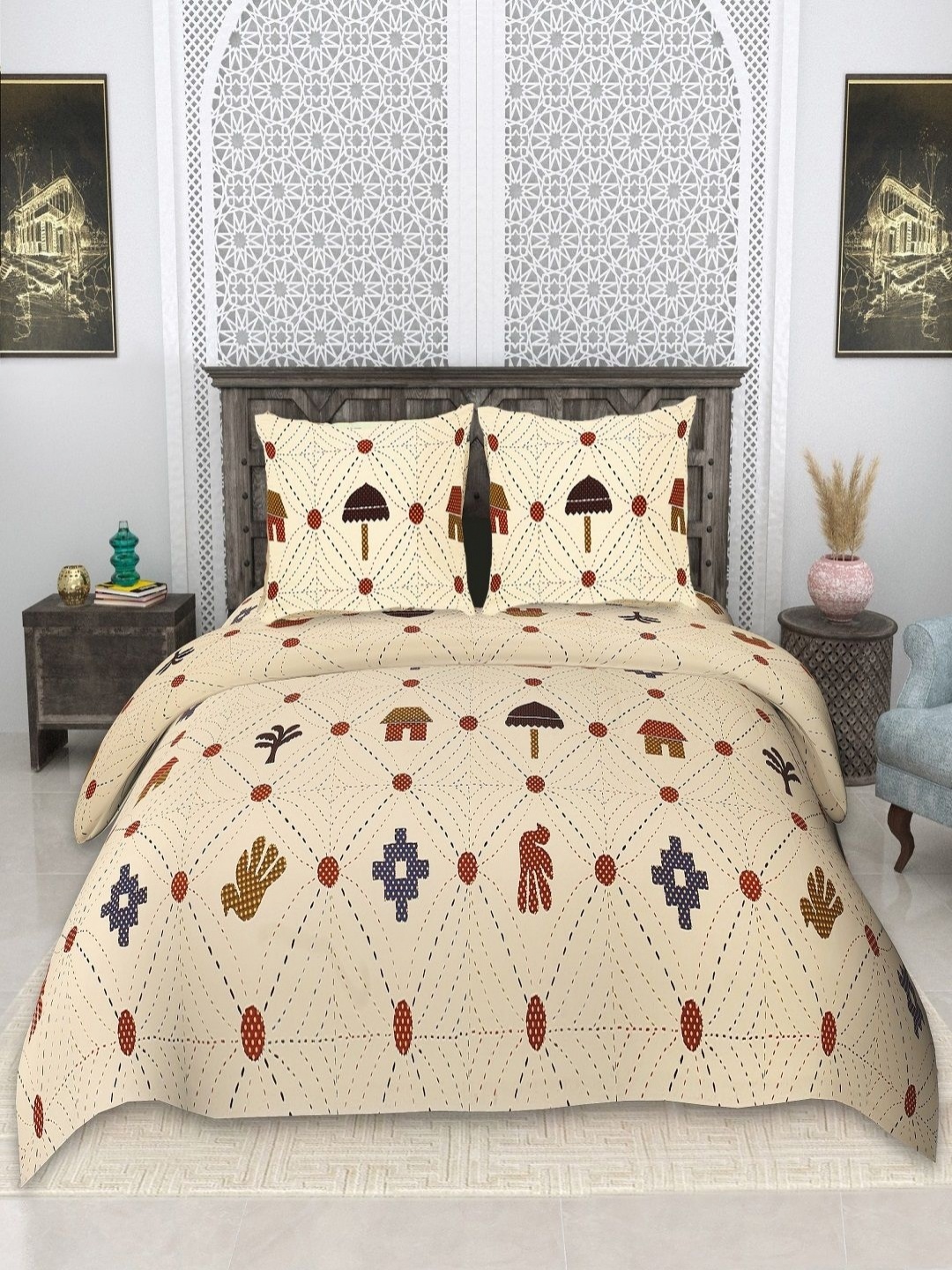 CHICERY Cream & Red Geometric Printed Pure Cotton 210TC King Bedsheet Sets 2.74m x 2.74m
CHICERY Cream & Red Geometric Printed Pure Cotton 210TC King Bedsheet Sets 2.74m x 2.74m