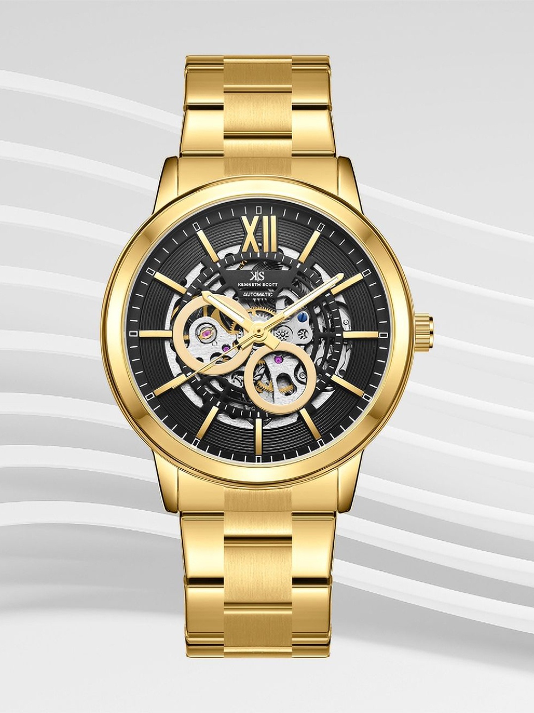 KENNETH SCOTT Men Dial & Stainless Steel Bracelet Style Straps Analogue Automatic Watch K24324-GBGB, Gold
KENNETH SCOTT Men Dial & Stainless Steel Bracelet Style Straps Analogue Automatic Watch K24324-GBGB, Gold