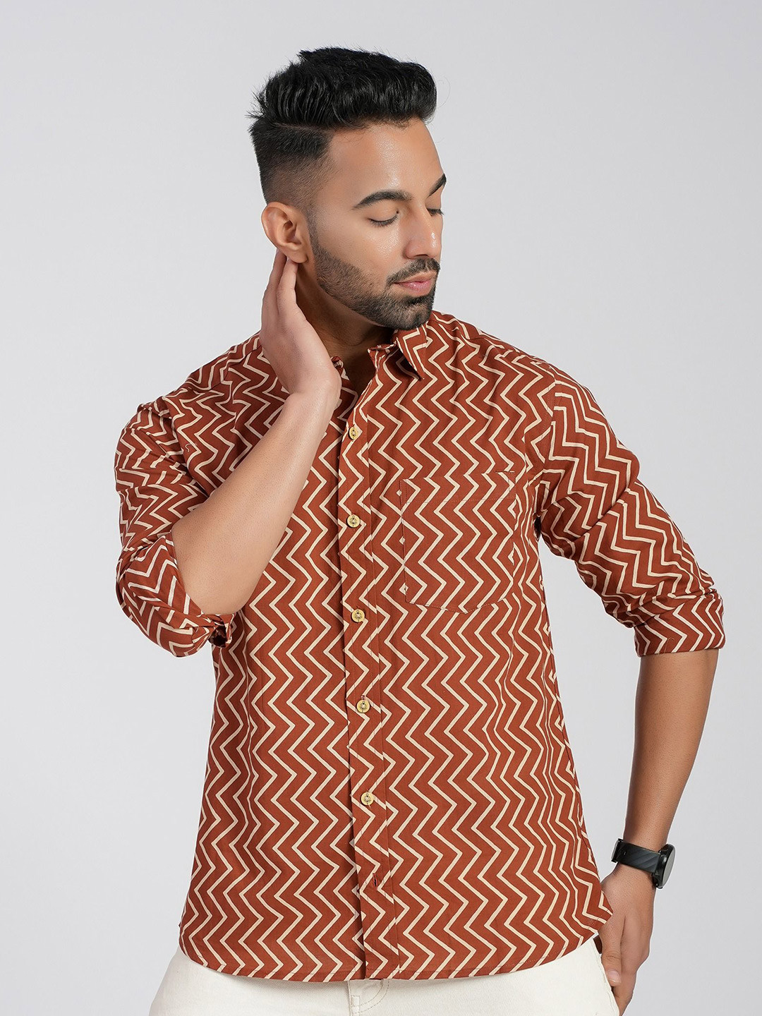 Cotton Curio Men Comfort Fit Spread Collar Abstract Printed Cotton Casual Shirt, Brown
Cotton Curio Men Comfort Fit Spread Collar Abstract Printed Cotton Casual Shirt, Brown
