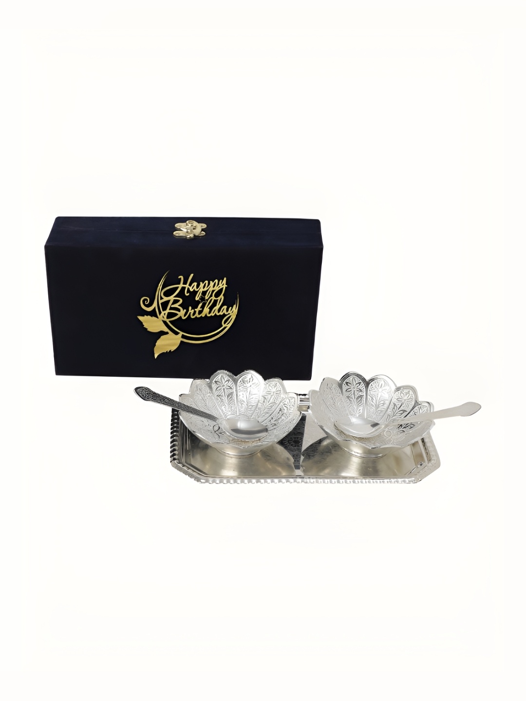 INTERNATIONAL GIFT Silver-Toned 6 PCS Textured Bowl Set With Tray & Spoons With Velvet Box
INTERNATIONAL GIFT Silver-Toned 6 PCS Textured Bowl Set With Tray & Spoons With Velvet Box