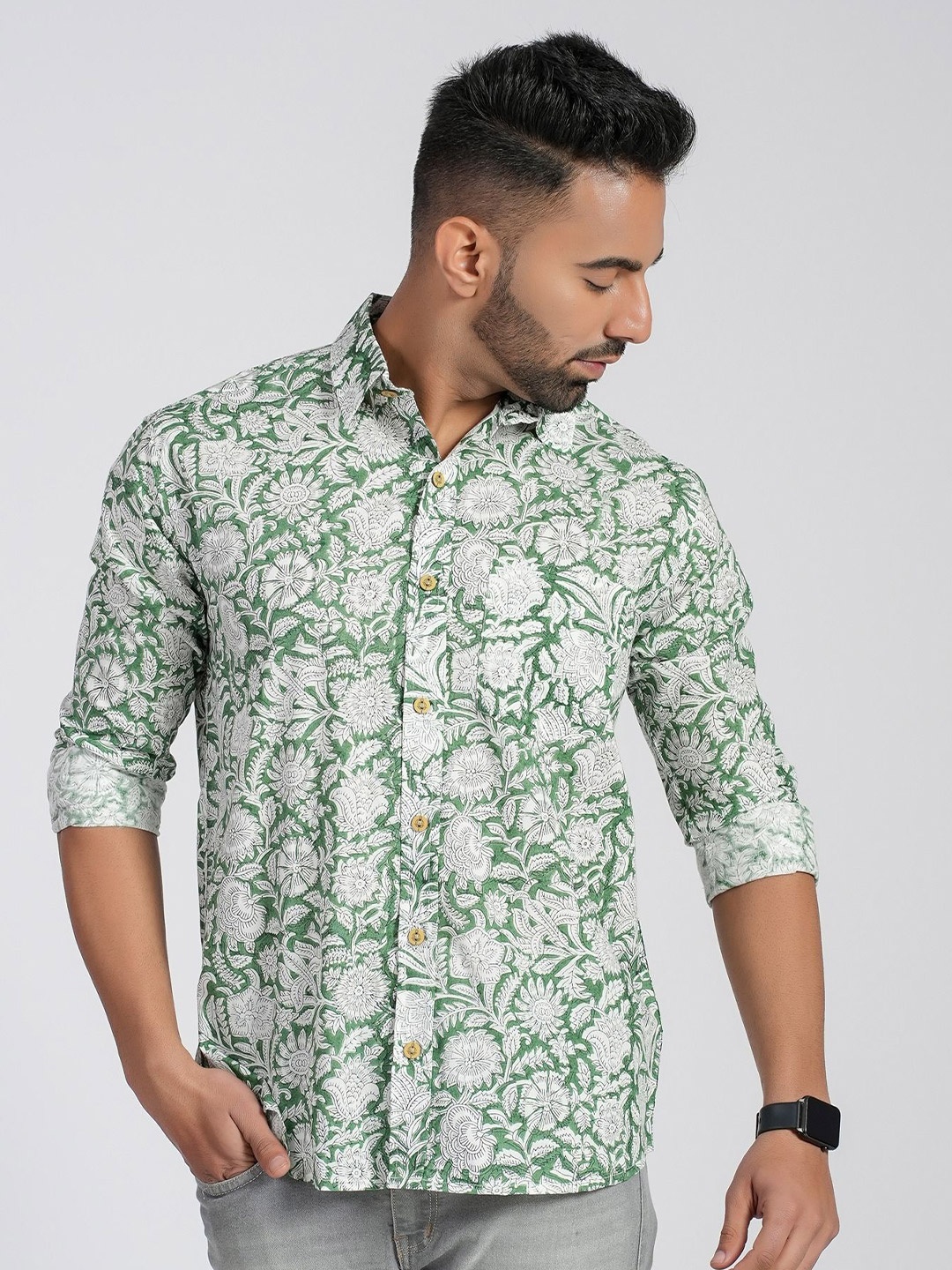 Cotton Curio Men Comfort Fit Spread Collar Floral Printed Cotton Casual Shirt, Green
Cotton Curio Men Comfort Fit Spread Collar Floral Printed Cotton Casual Shirt, Green