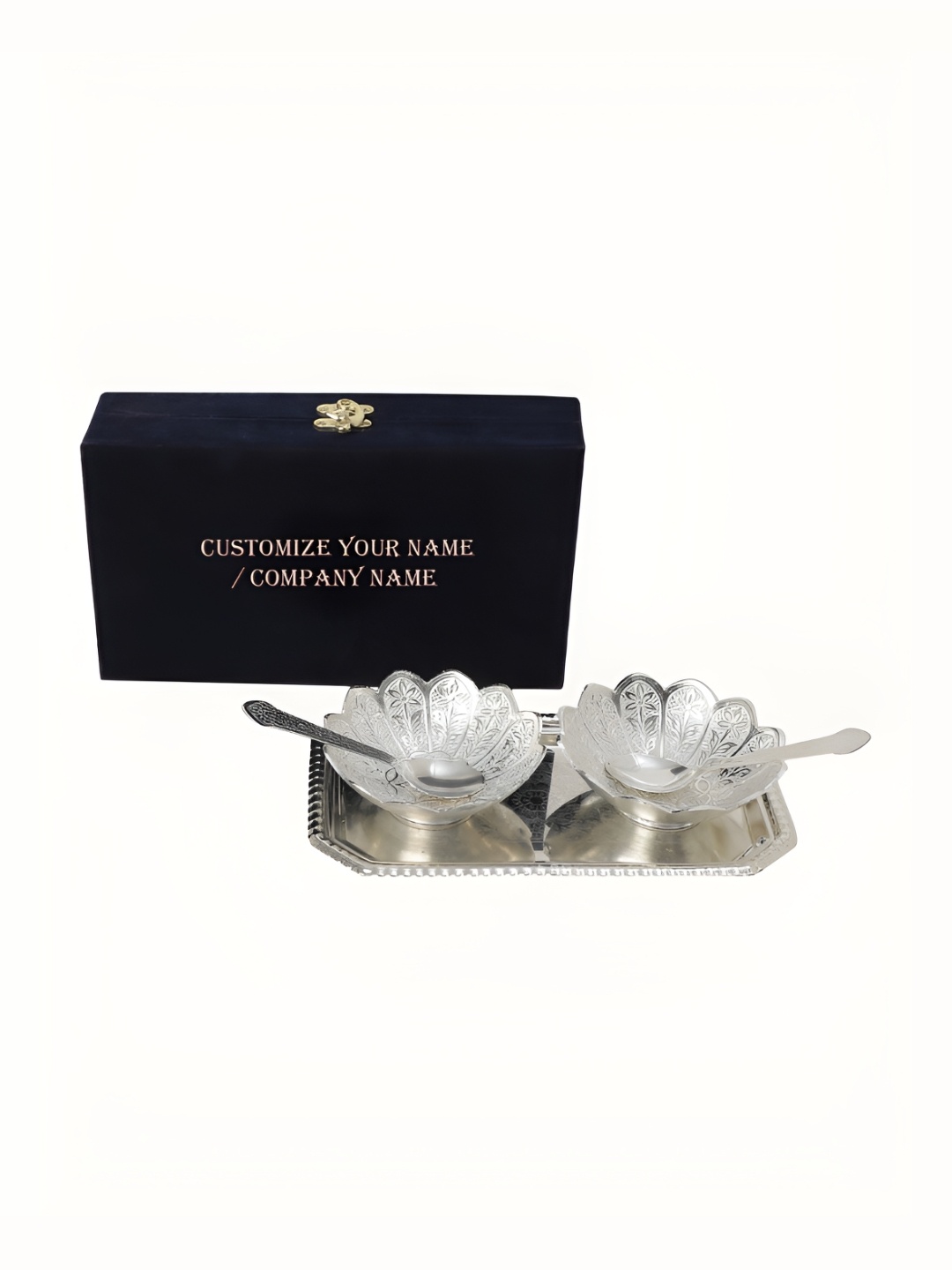 INTERNATIONAL GIFT Silver-Toned 5 PCS Textured Bowl Set With Tray & Spoons With Velvet Box
INTERNATIONAL GIFT Silver-Toned 5 PCS Textured Bowl Set With Tray & Spoons With Velvet Box
