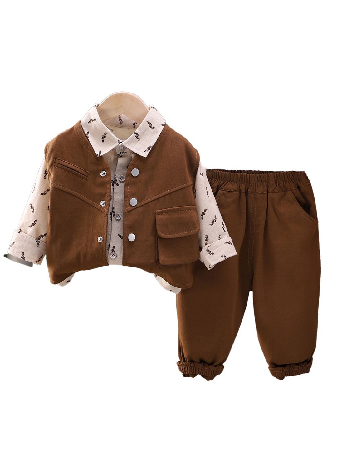 StyleCast x Revolte Boys Printed Shirt Collar T-shirt with Trousers & Waistcoat, Brown
StyleCast x Revolte Boys Printed Shirt Collar T-shirt with Trousers & Waistcoat, Brown