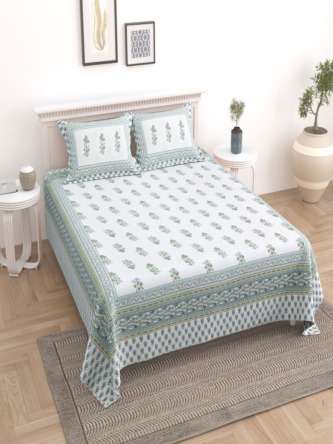 Myntra Elegant Homes Green & White Floral Printed 180 TC King Bedsheet Set-2.74 m x 2.54 m
Myntra Elegant Homes Green & White Floral Printed 180 TC King Bedsheet Set-2.74 m x 2.54 m