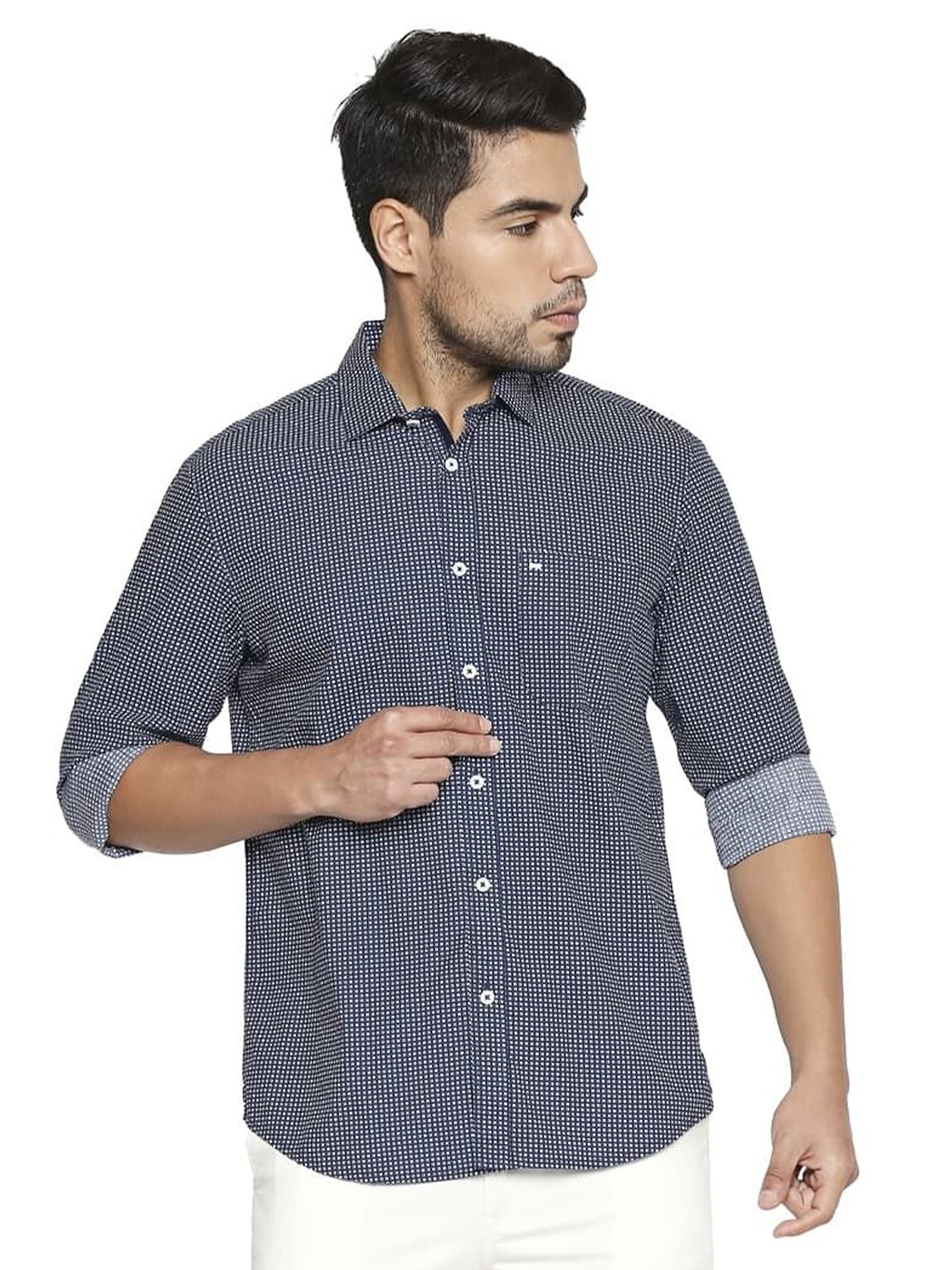 Basics Men Relaxed Fit Spread Collar Geometric Printed Cotton Casual Shirt, Navy blue
Basics Men Relaxed Fit Spread Collar Geometric Printed Cotton Casual Shirt, Navy blue
