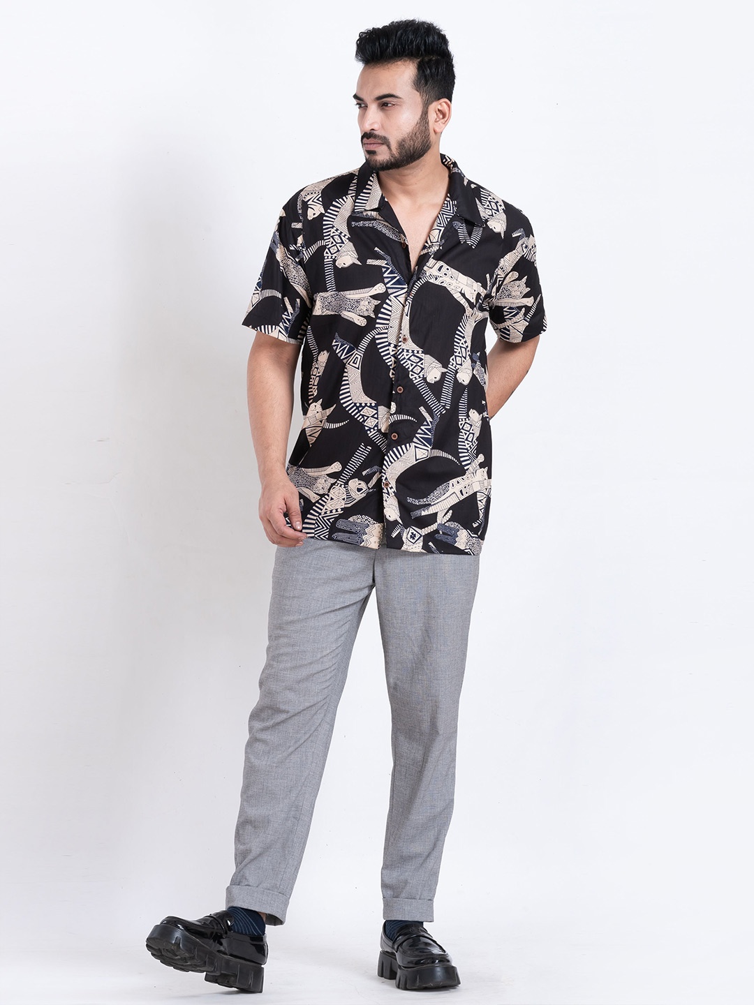 Kartikeya Jaipur Men Straight Fit Cuban Collar Abstract Printed Cotton Casual Shirt, Black
Kartikeya Jaipur Men Straight Fit Cuban Collar Abstract Printed Cotton Casual Shirt, Black