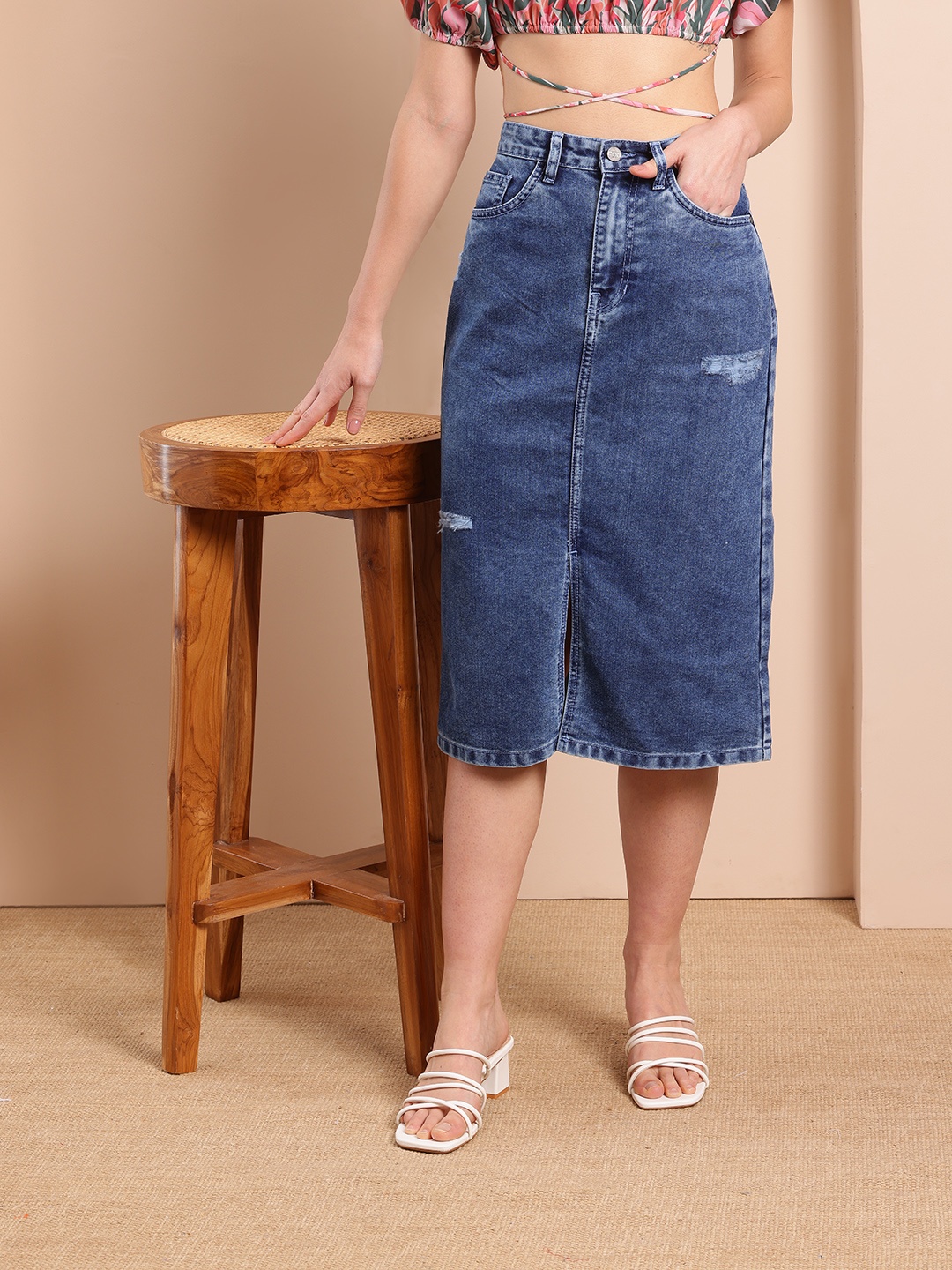 Mast & Harbour Women Lightly Distressed Slim Fit Mid-Rise 100% Cotton Denim Skirt, Blue
Mast & Harbour Women Lightly Distressed Slim Fit Mid-Rise 100% Cotton Denim Skirt, Blue