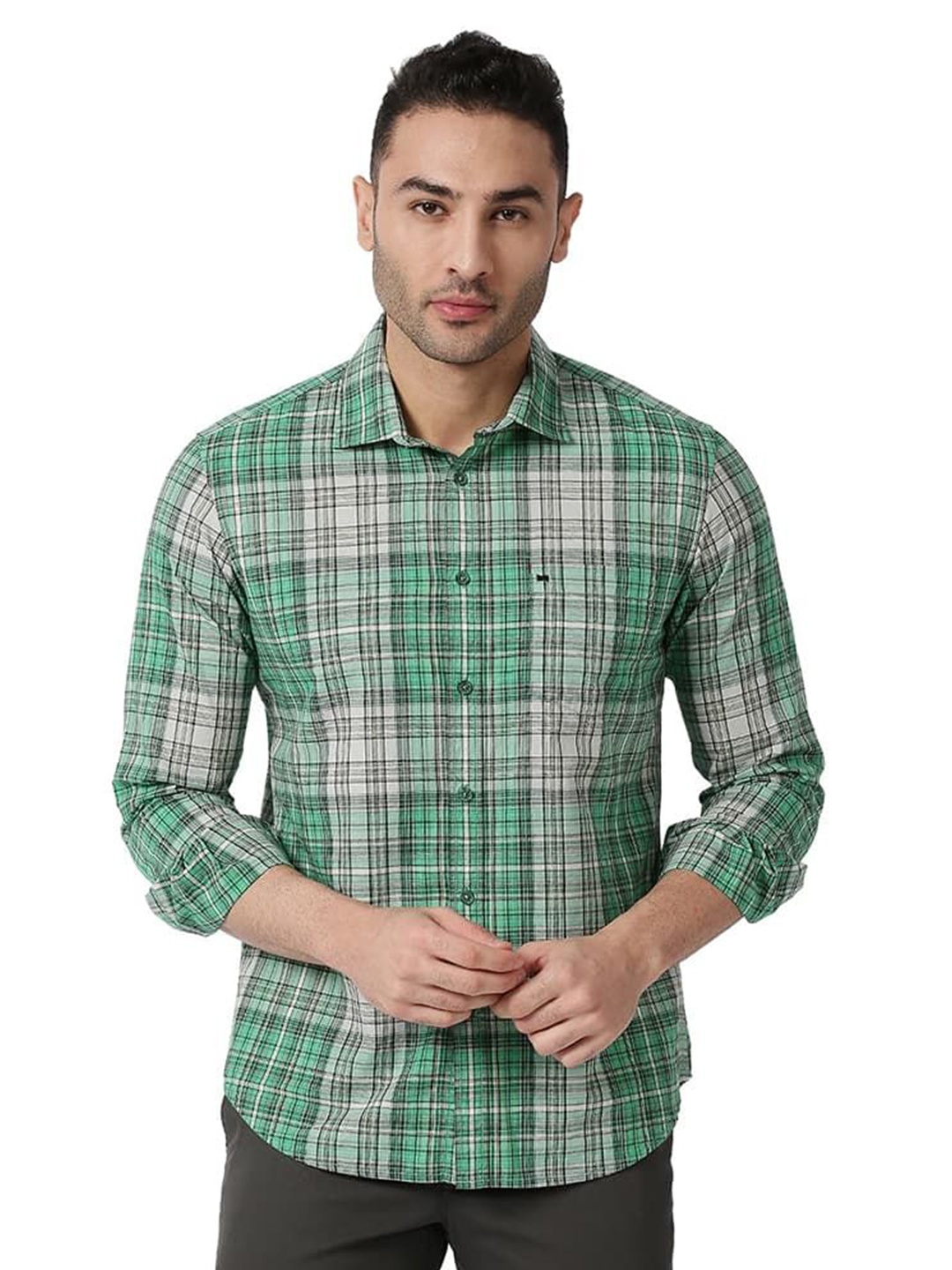 Basics Men Relaxed Slim Fit Spread Collar Tartan Checked Cotton Casual Shirt, Green
Basics Men Relaxed Slim Fit Spread Collar Tartan Checked Cotton Casual Shirt, Green