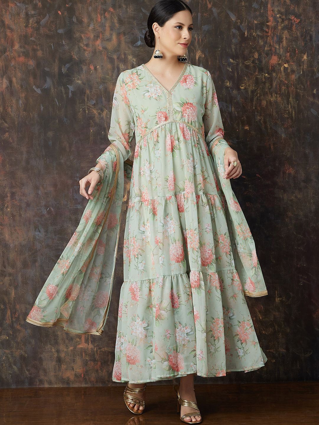 Melange by Lifestyle Floral Printed V-Neck Empire A-Line Kurta With Trousers & Dupatta, Sea green
Melange by Lifestyle Floral Printed V-Neck Empire A-Line Kurta With Trousers & Dupatta, Sea green