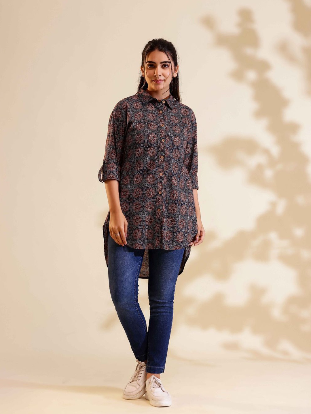 Vivika Women Relaxed Fit Spread Collar Ethnic Motifs Printed Cotton Casual Shirt, Navy blue
Vivika Women Relaxed Fit Spread Collar Ethnic Motifs Printed Cotton Casual Shirt, Navy blue