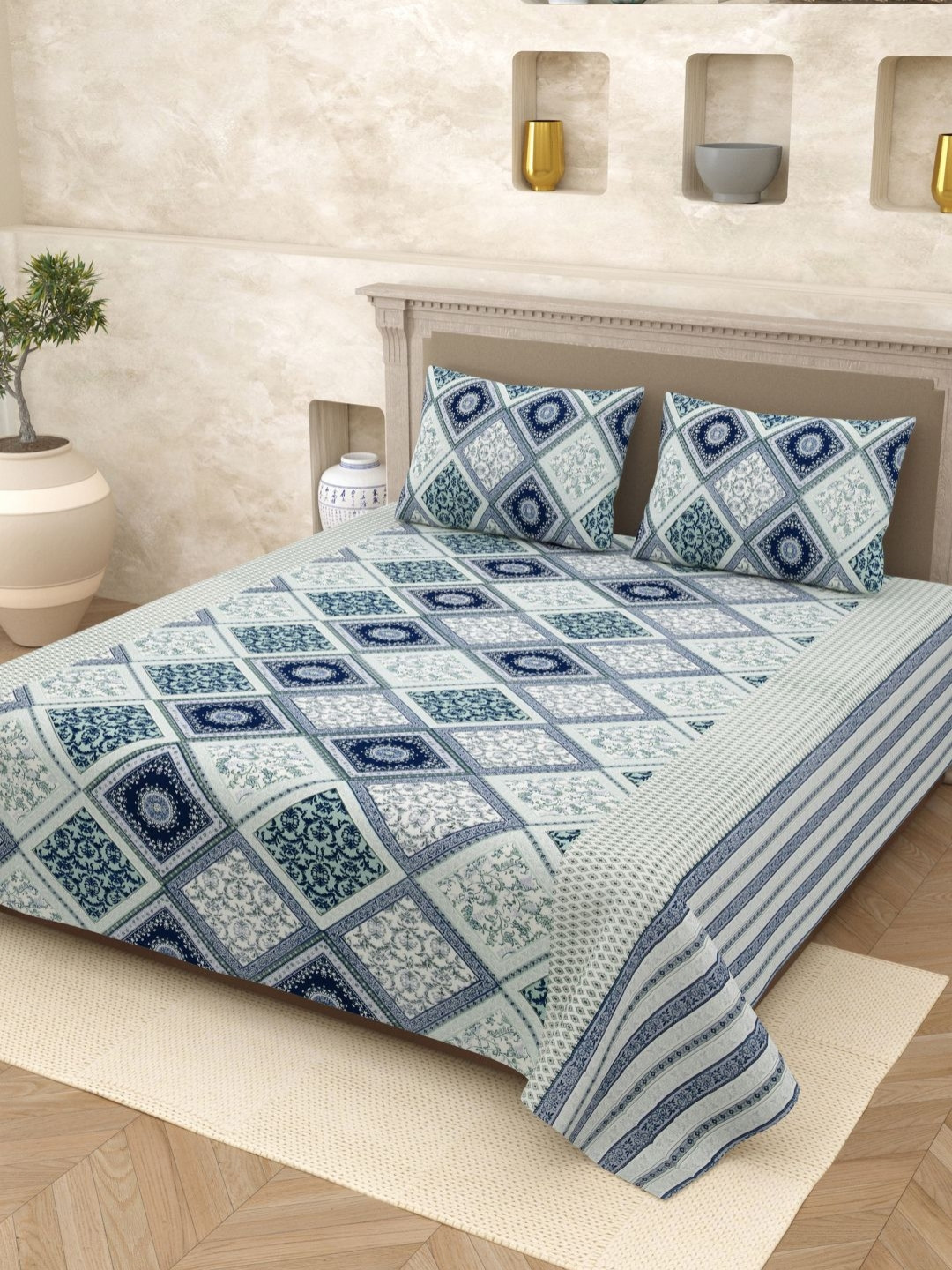 Myntra Elegant Homes White Printed Cotton 210TC King Bedsheet Set 2.65m x 2.20m, Blue
Myntra Elegant Homes White Printed Cotton 210TC King Bedsheet Set 2.65m x 2.20m, Blue