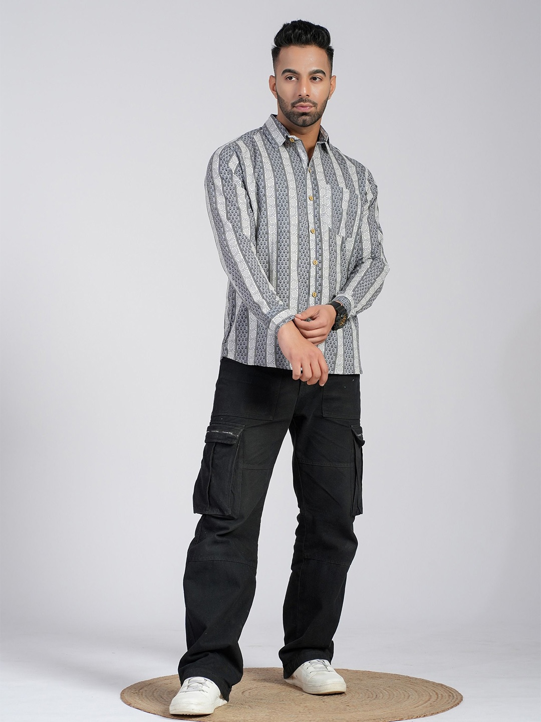 Cotton Curio Men Comfort Fit Spread Collar Vertical Striped Cotton Casual Shirt, Grey
Cotton Curio Men Comfort Fit Spread Collar Vertical Striped Cotton Casual Shirt, Grey