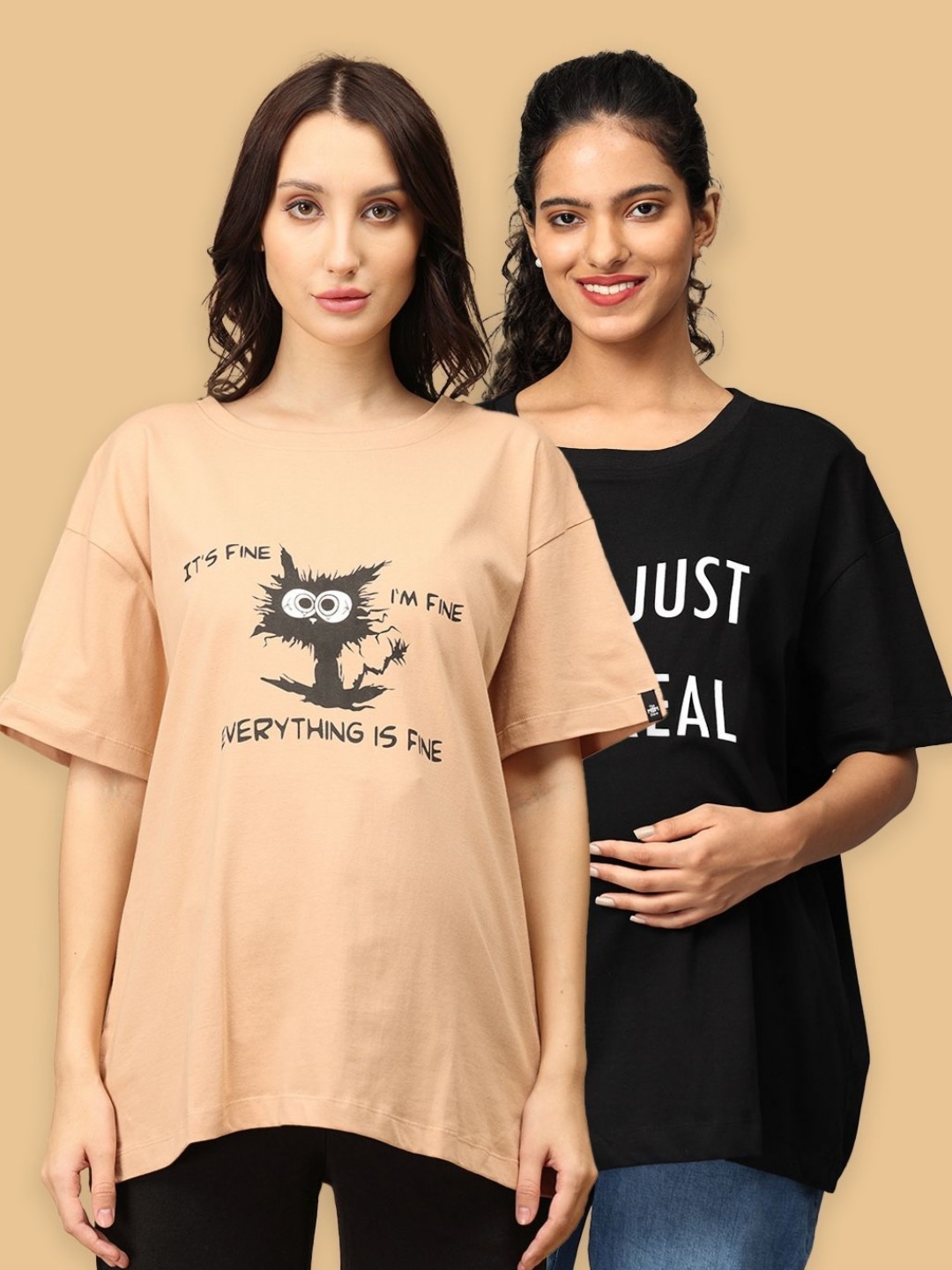 The Mom Store Women Pack Of 2 Typography Printed Round Neck Cotton Oversized T-shirts, Beige
The Mom Store Women Pack Of 2 Typography Printed Round Neck Cotton Oversized T-shirts, Beige