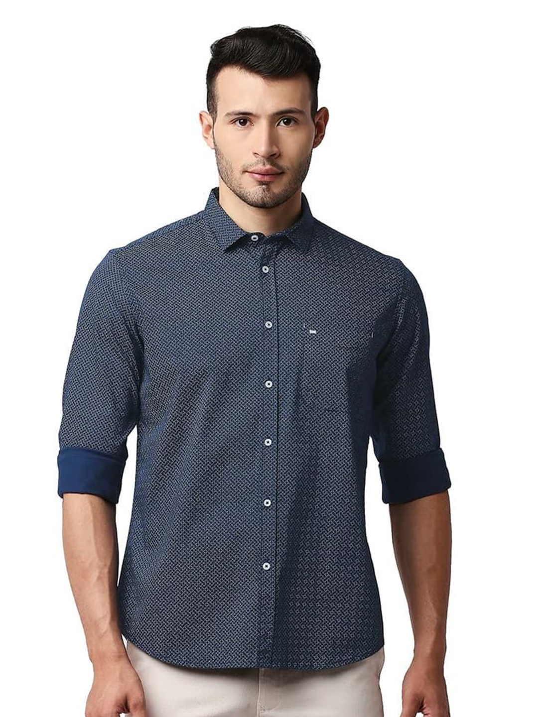 Basics Men Relaxed Fit Spread Collar Geometric Printed Cotton Casual Shirt, Navy blue
Basics Men Relaxed Fit Spread Collar Geometric Printed Cotton Casual Shirt, Navy blue