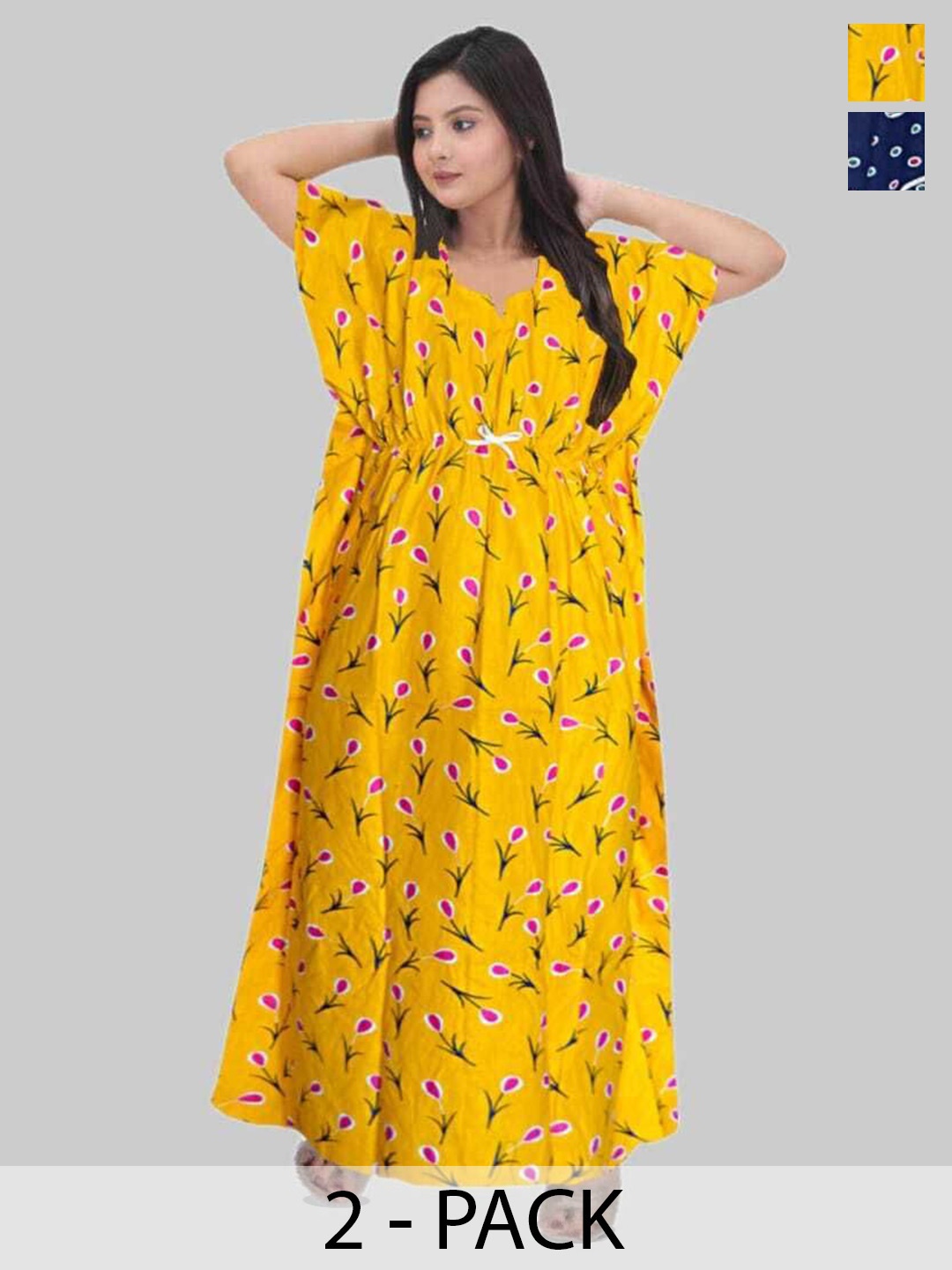 PR PINK ROYAL Women Pack Of 2 Floral Printed Pure Cotton Maxi Nightdress, Yellow
PR PINK ROYAL Women Pack Of 2 Floral Printed Pure Cotton Maxi Nightdress, Yellow