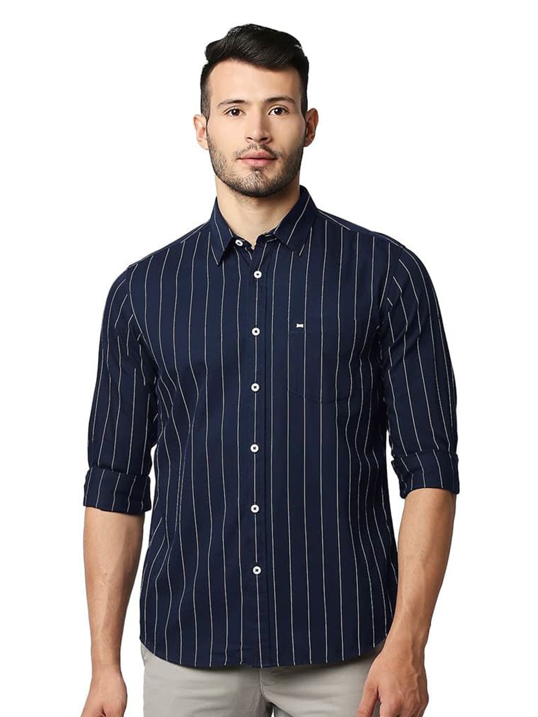 Basics Men Relaxed Fit Spread Collar Vertical Striped Cotton Casual Shirt, Navy blue
Basics Men Relaxed Fit Spread Collar Vertical Striped Cotton Casual Shirt, Navy blue