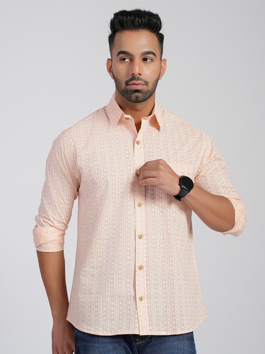 Cotton Curio Men Comfort Fit Spread Collar Vertical Striped Cotton Casual Shirt, Peach
Cotton Curio Men Comfort Fit Spread Collar Vertical Striped Cotton Casual Shirt, Peach