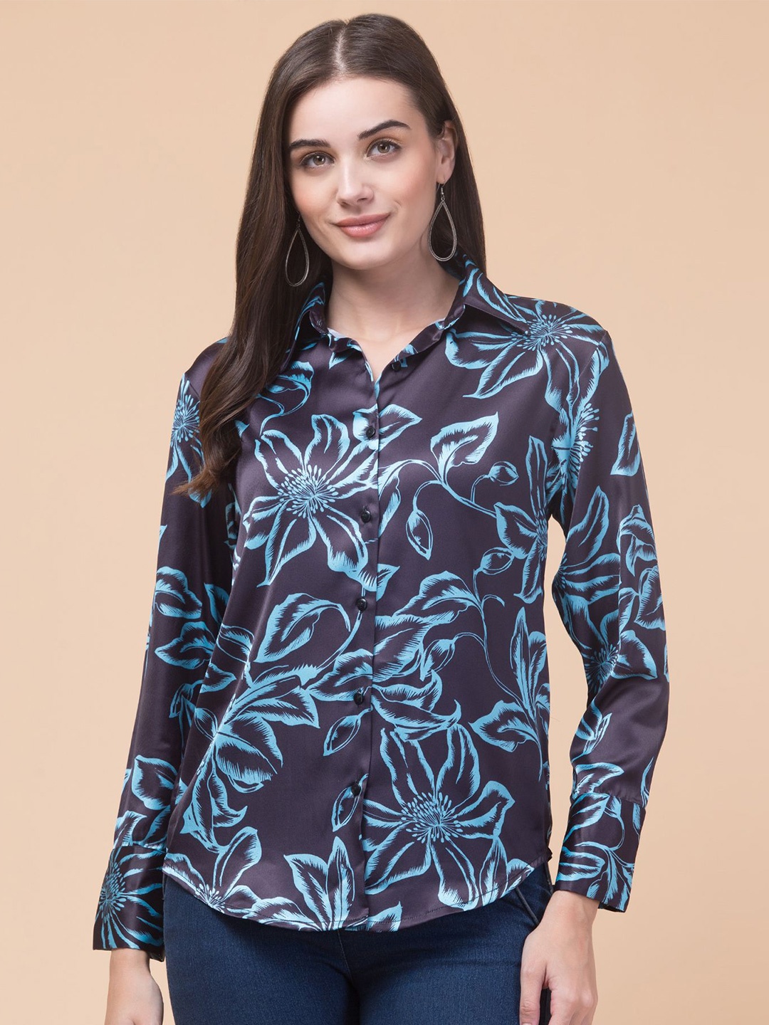 Hive91 Women Standard Fit Button-Down Collar Floral Printed Satin Casual Shirt, Black
Hive91 Women Standard Fit Button-Down Collar Floral Printed Satin Casual Shirt, Black