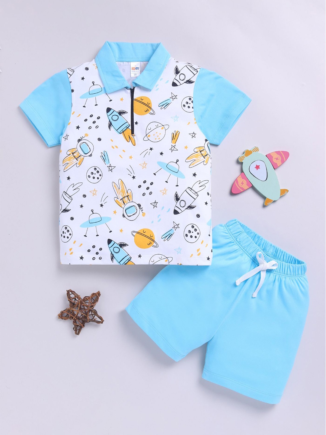 LITTLE NINJA Boys Printed Polo Collar Pure Cotton T-Shirt With Shorts, Blue
LITTLE NINJA Boys Printed Polo Collar Pure Cotton T-Shirt With Shorts, Blue