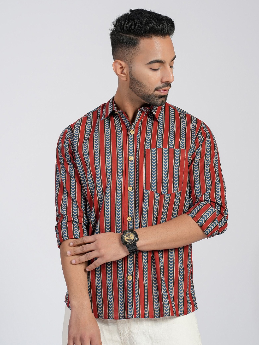 Cotton Curio Men Comfort Fit Spread Collar Vertical Striped Cotton Casual Shirt, Red
Cotton Curio Men Comfort Fit Spread Collar Vertical Striped Cotton Casual Shirt, Red