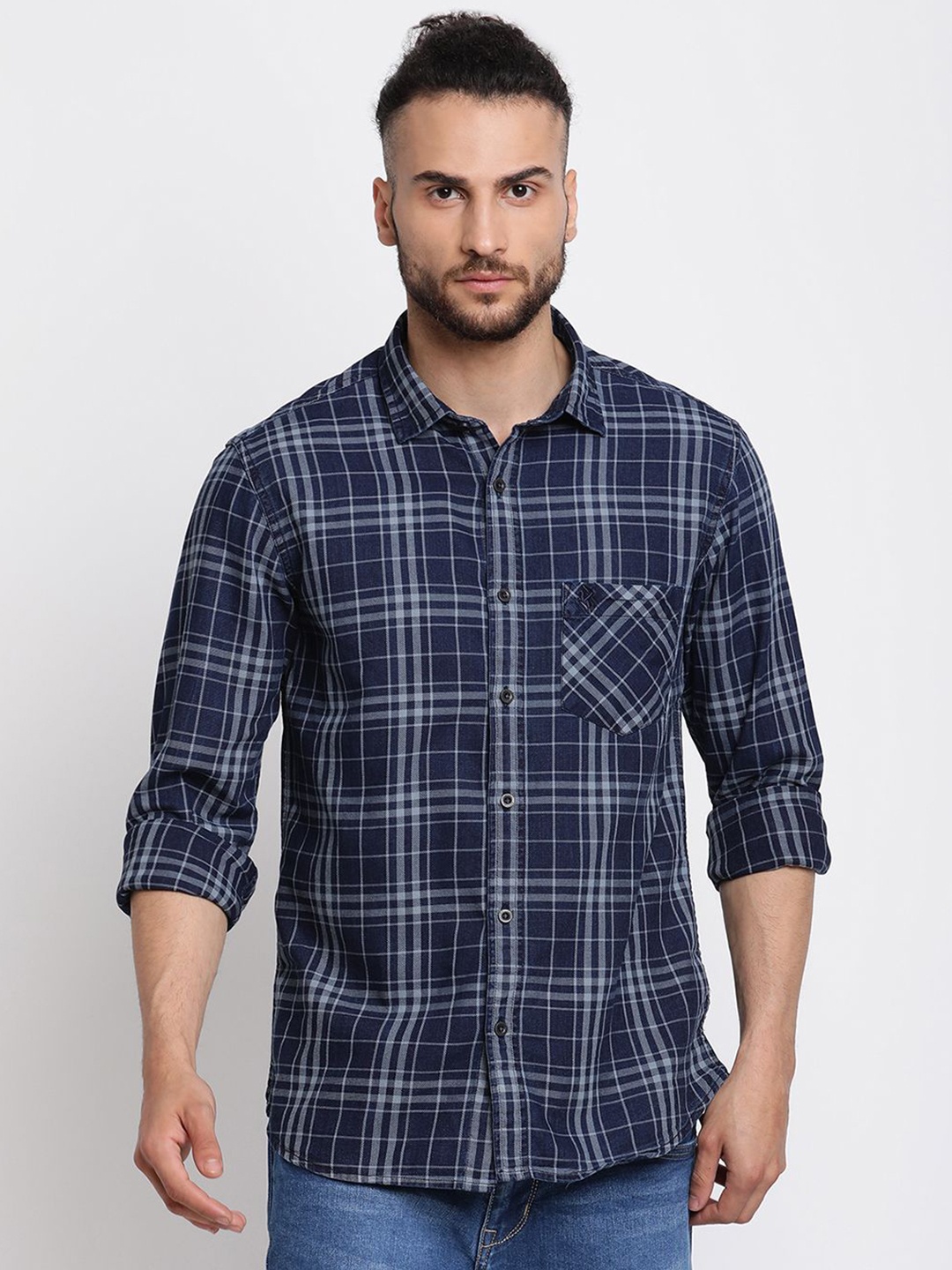 Cantabil Men Comfort Regular Fit Spread Collar Checked Cotton Casual Shirt, Navy blue
Cantabil Men Comfort Regular Fit Spread Collar Checked Cotton Casual Shirt, Navy blue