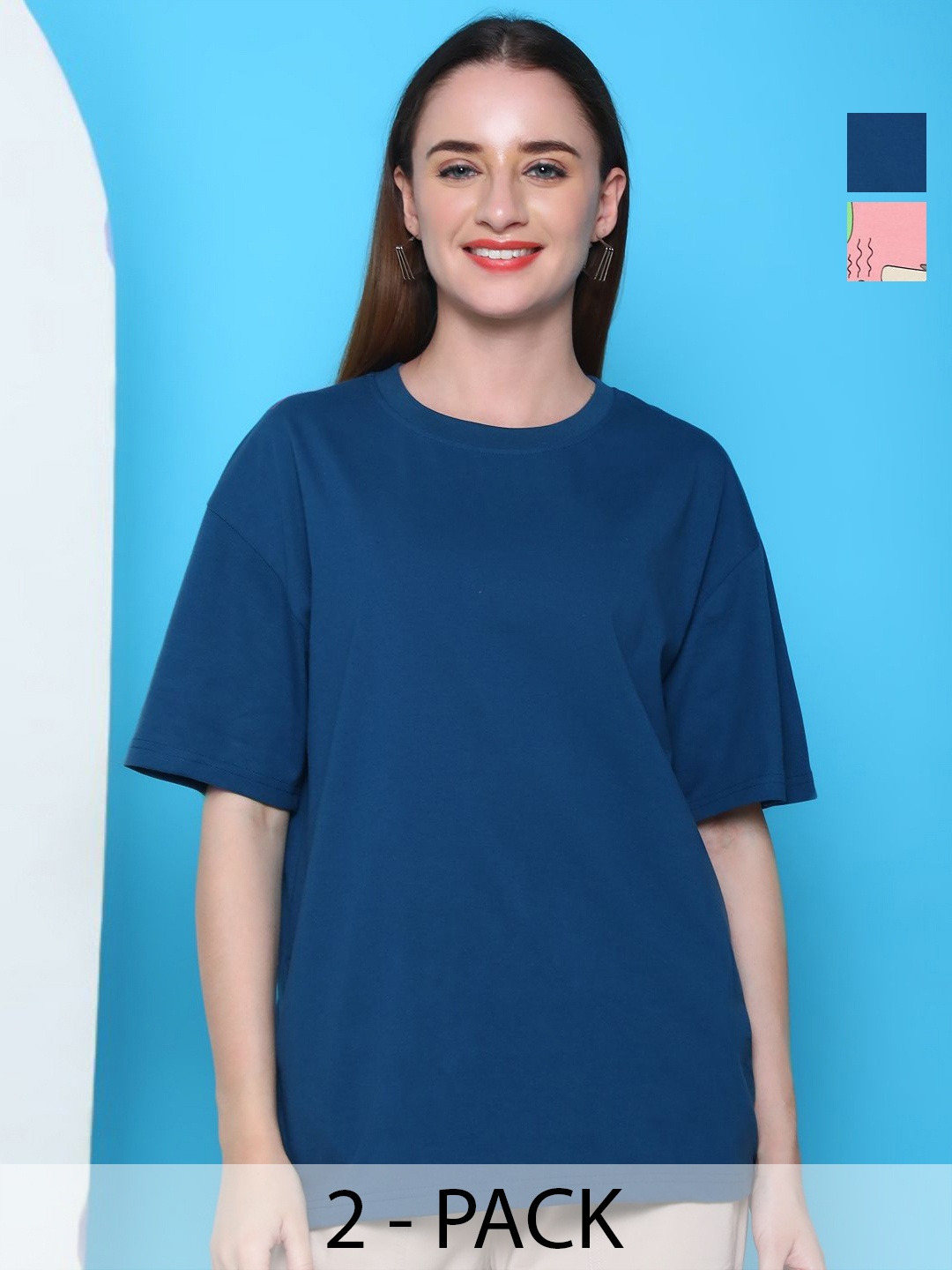 Dreambe Women Pack of 2 Graphic Printed Round Neck Cotton Relaxed Fit T-shirts, Blue
Dreambe Women Pack of 2 Graphic Printed Round Neck Cotton Relaxed Fit T-shirts, Blue