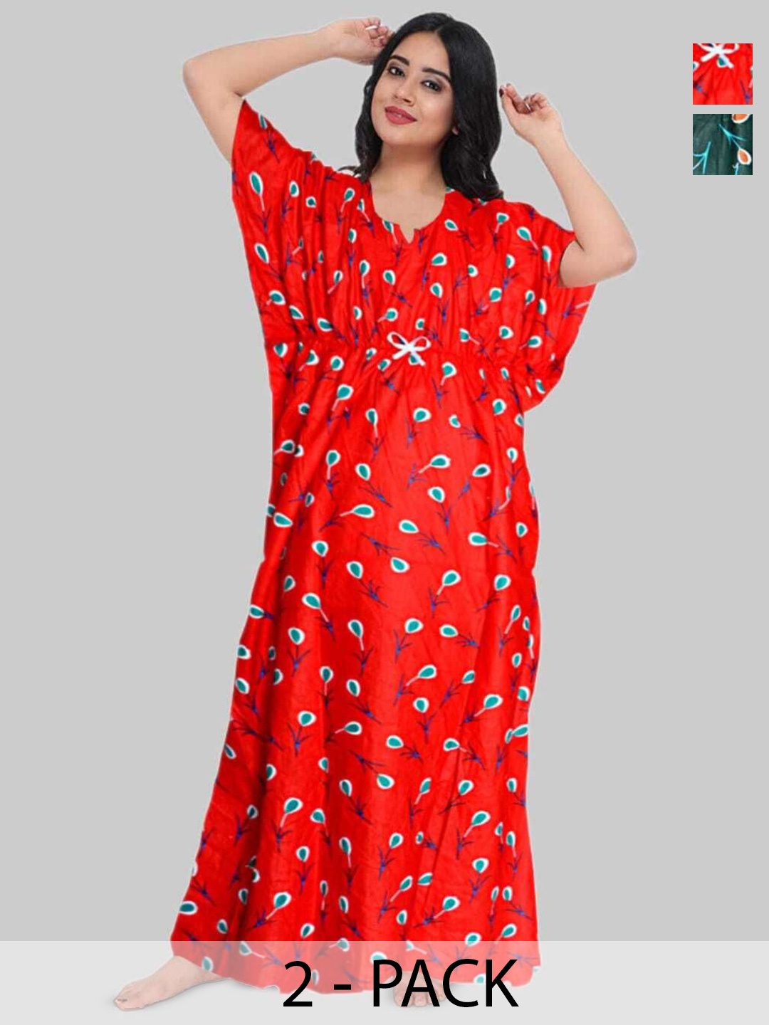 PR PINK ROYAL Women Pack Of 2 Floral Printed Pure Cotton Kaftan Nightdress, Red
PR PINK ROYAL Women Pack Of 2 Floral Printed Pure Cotton Kaftan Nightdress, Red