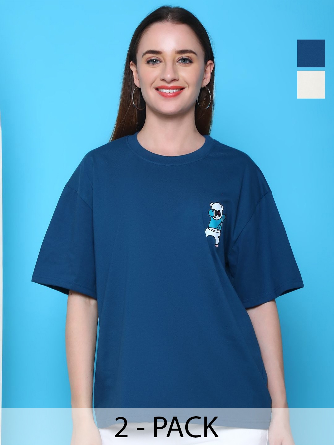 Dreambe Women Pack of 2 Graphic Printed Round Neck Cotton Relaxed Fit T-shirts, Blue
Dreambe Women Pack of 2 Graphic Printed Round Neck Cotton Relaxed Fit T-shirts, Blue