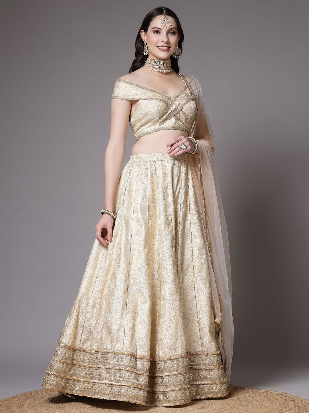 Utsav Fashion Woven Design Gotta Patti Ready to Wear Lehenga & Choli With Dupatta, Beige
Utsav Fashion Woven Design Gotta Patti Ready to Wear Lehenga & Choli With Dupatta, Beige