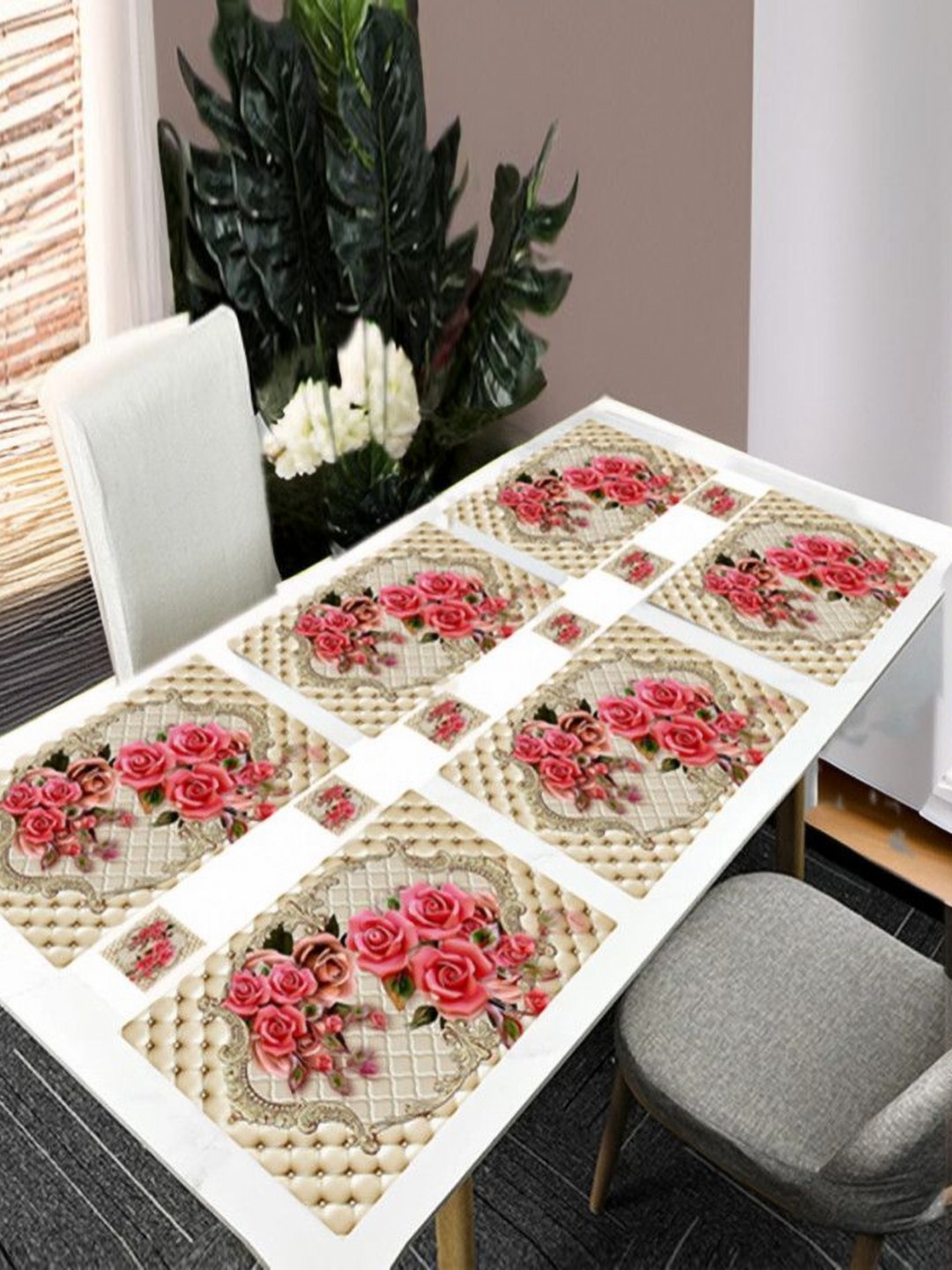 REVEXO Beige & Pink 12 Pieces Floral Printed Rectangular Shaped Coasters & Table Placemats
REVEXO Beige & Pink 12 Pieces Floral Printed Rectangular Shaped Coasters & Table Placemats