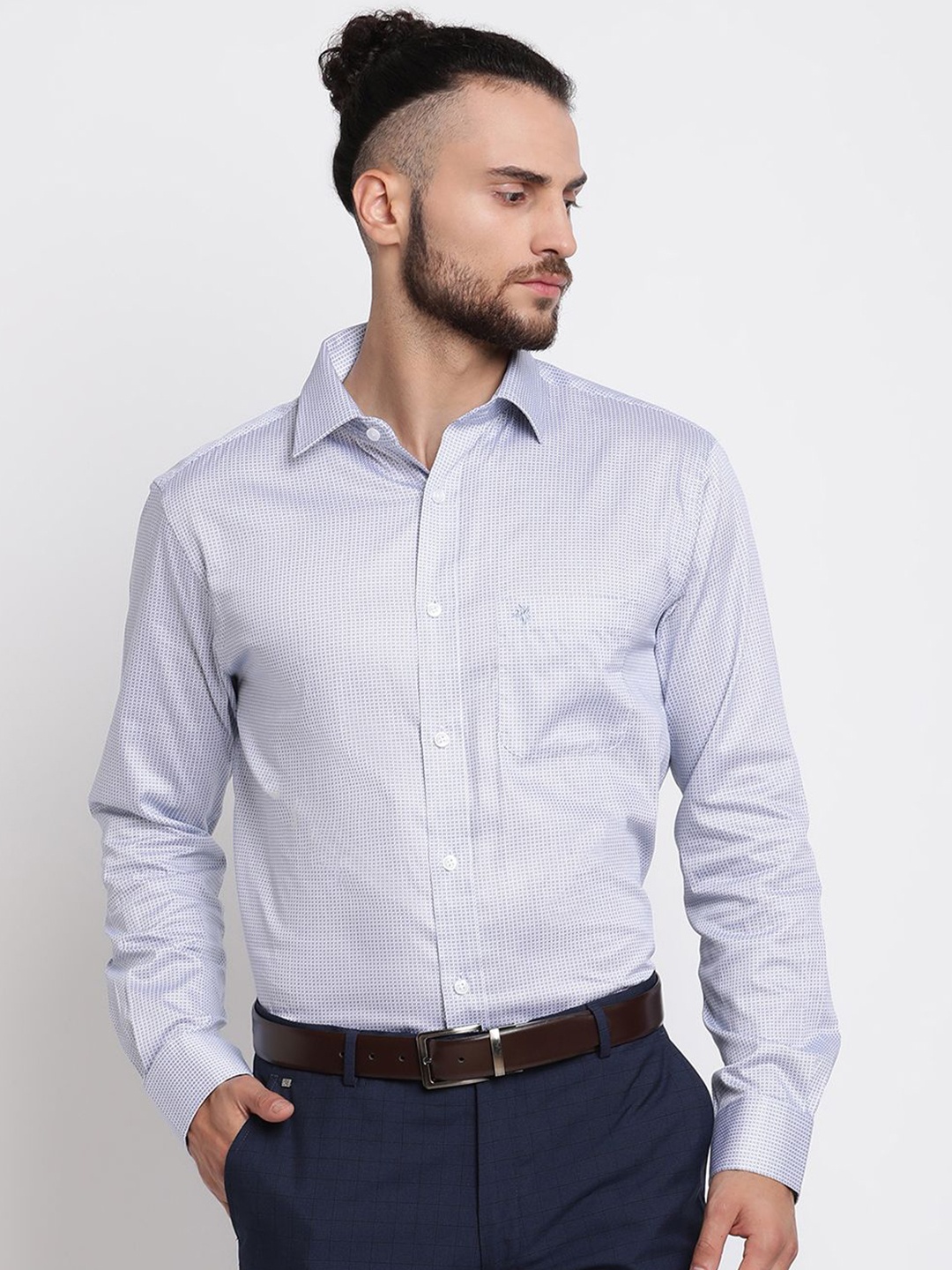 Cantabil Men Comfort Regular Fit Spread Collar Geometric Printed Cotton Formal Shirt, Blue
Cantabil Men Comfort Regular Fit Spread Collar Geometric Printed Cotton Formal Shirt, Blue