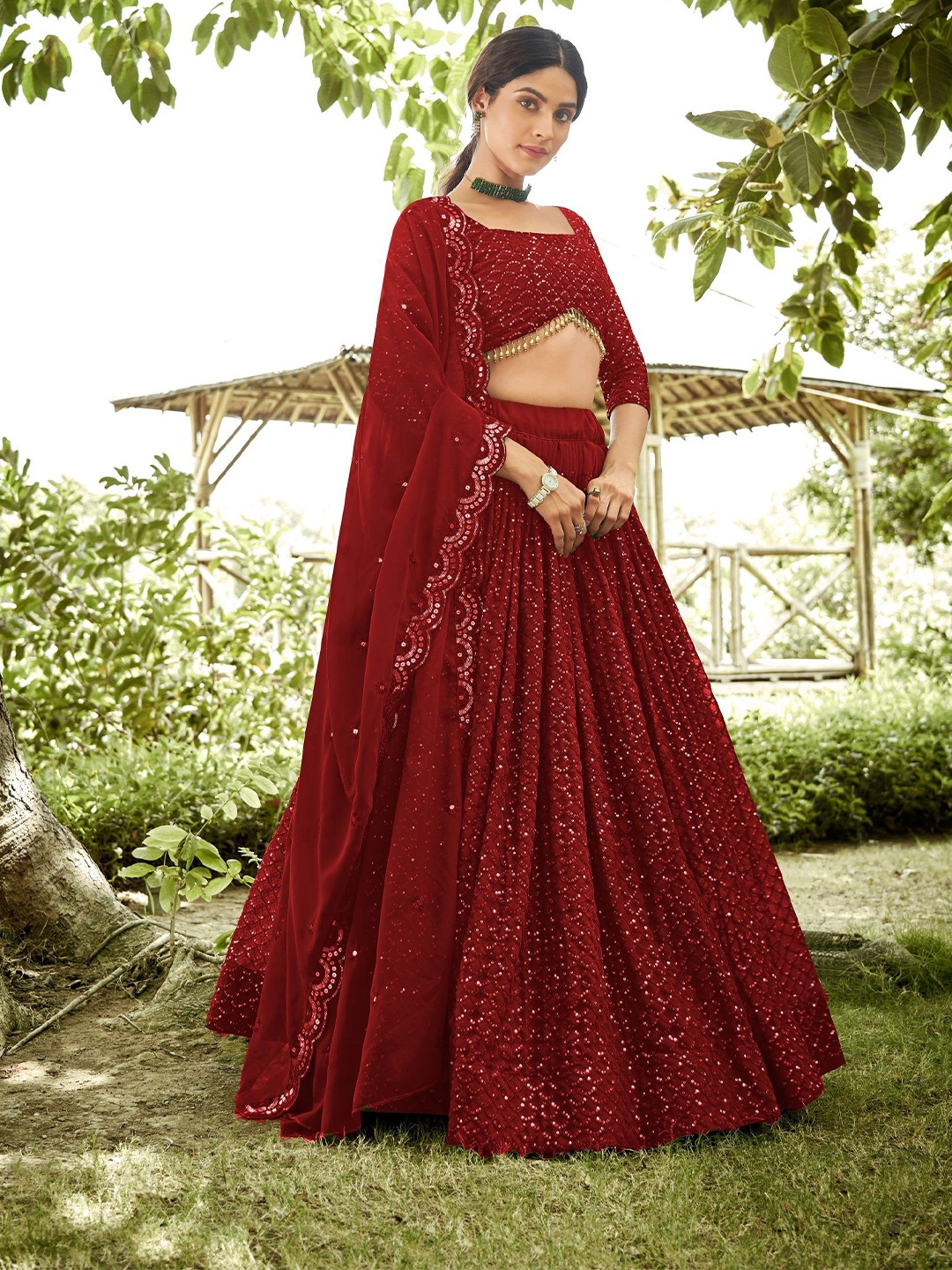Warthy Ent Sequinned Embroidered Semi-Stitched Lehenga With Unstitched Blouse & Dupatta, Red
Warthy Ent Sequinned Embroidered Semi-Stitched Lehenga With Unstitched Blouse & Dupatta, Red