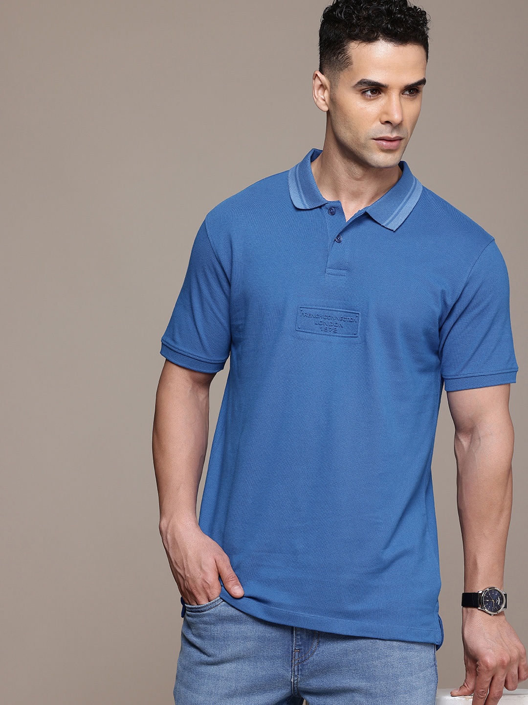 French Connection Minimal Embossed Effect Typography Polo Collar Pure Cotton T-shirt, Blue
French Connection Minimal Embossed Effect Typography Polo Collar Pure Cotton T-shirt, Blue