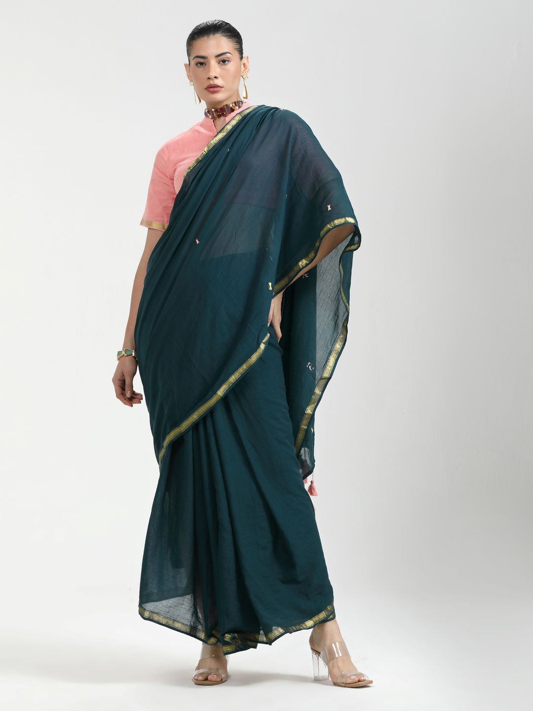 Suha Zari Pure Cotton Saree, Green
Suha Zari Pure Cotton Saree, Green