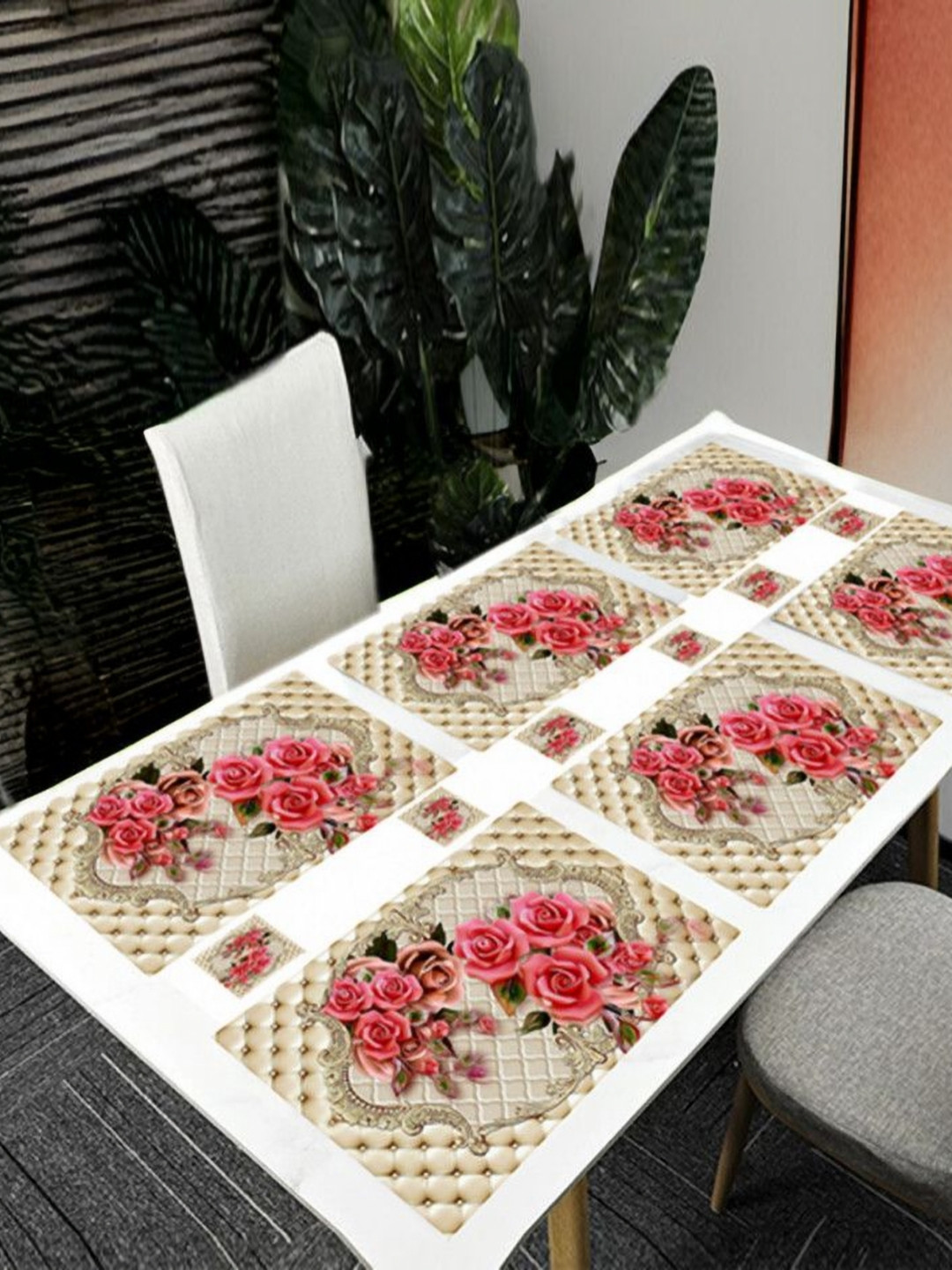 REVEXO Beige & Pink 12 Pcs Floral Printed Rectangular Shaped Coasters & Table Placemats
REVEXO Beige & Pink 12 Pcs Floral Printed Rectangular Shaped Coasters & Table Placemats