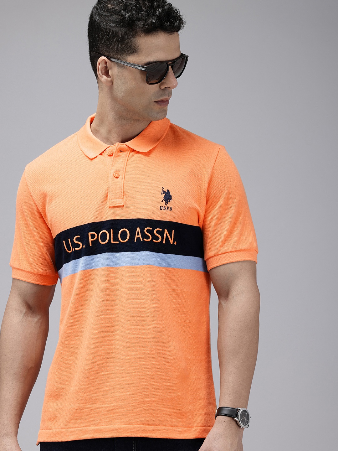 U.S. Polo Assn. Striped Polo Collar Brand Logo Embroidered Pure Cotton Slim Fit T-shirt, Orange
U.S. Polo Assn. Striped Polo Collar Brand Logo Embroidered Pure Cotton Slim Fit T-shirt, Orange