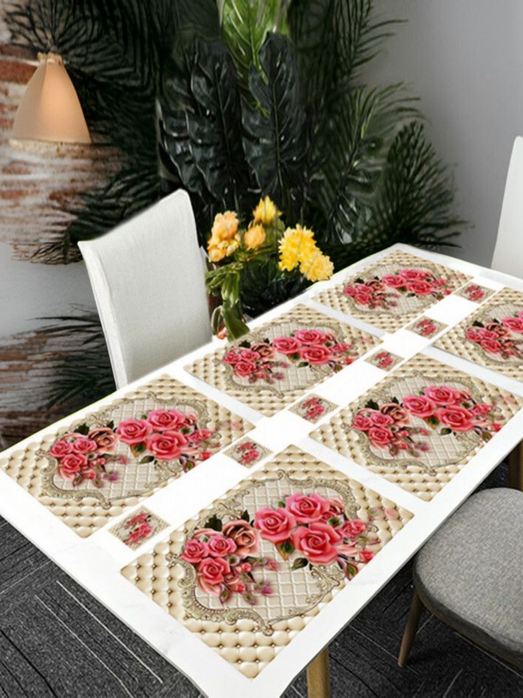 REVEXO Beige & Pink 12 Pieces Floral Printed Rectangular Shaped Coasters & Table Placemats
REVEXO Beige & Pink 12 Pieces Floral Printed Rectangular Shaped Coasters & Table Placemats