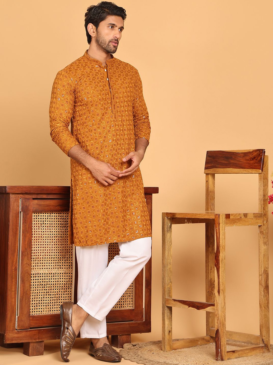 Anouk Mustard Geometric Embroidered Sequinned Mandarin Collar Straight Kurta With Pyjamas
Anouk Mustard Geometric Embroidered Sequinned Mandarin Collar Straight Kurta With Pyjamas