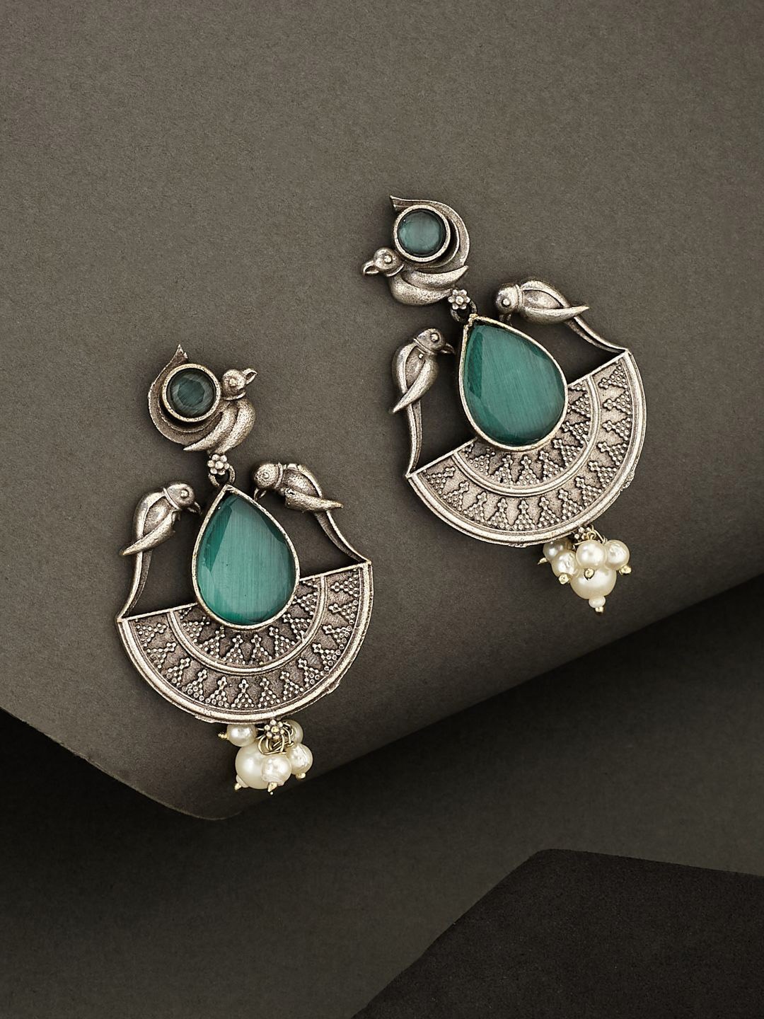 ATIBELLE German Silver Plated Artificial Stones Studded & Beaded Drop Earrings, Green
ATIBELLE German Silver Plated Artificial Stones Studded & Beaded Drop Earrings, Green