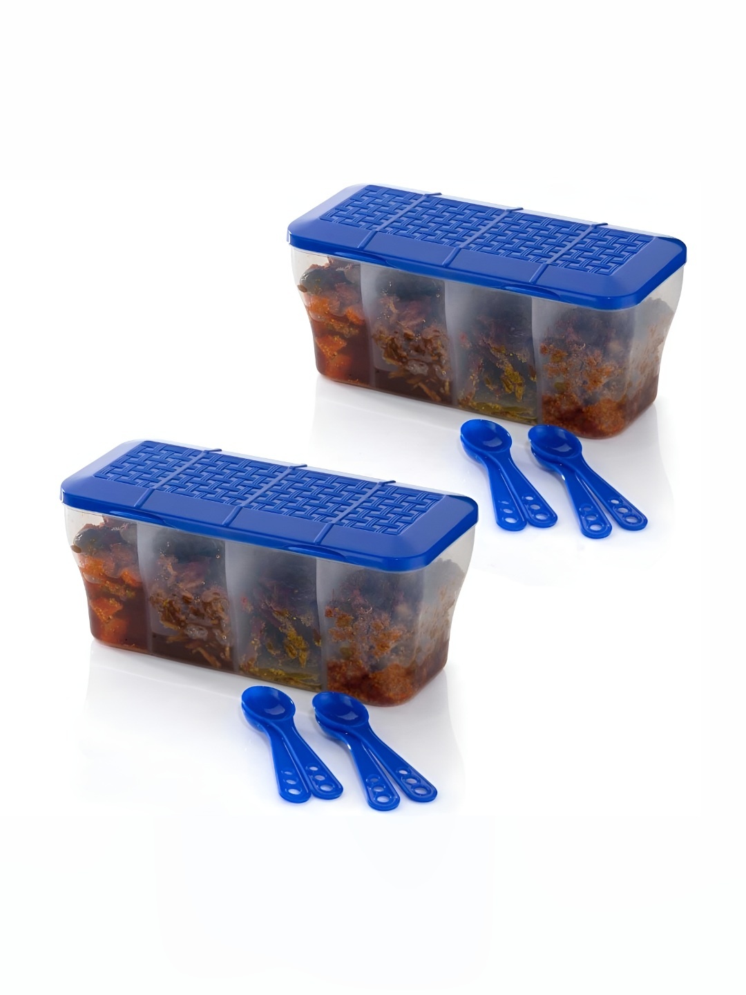 HASHONE Transparent & Blue 2 Pieces Dishwasher Safe 4 in 1 Masala Box Containers & Spoons
HASHONE Transparent & Blue 2 Pieces Dishwasher Safe 4 in 1 Masala Box Containers & Spoons