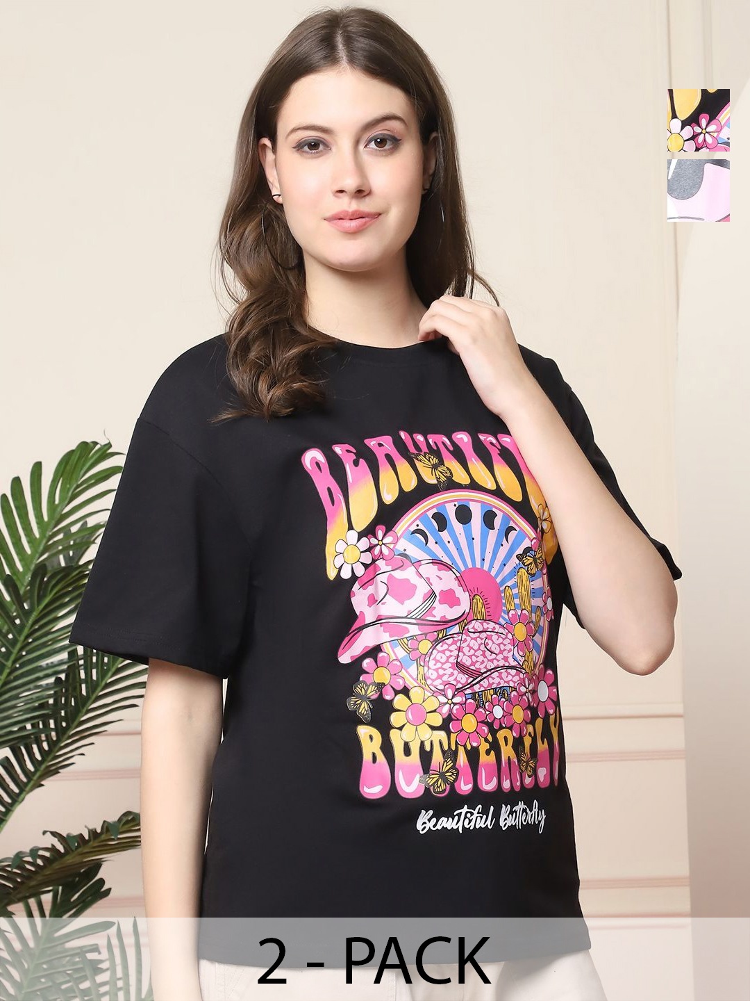 Dreambe Women Pack of 2 Graphic Printed Round Neck Cotton Relaxed Fit T-shirts, Black
Dreambe Women Pack of 2 Graphic Printed Round Neck Cotton Relaxed Fit T-shirts, Black