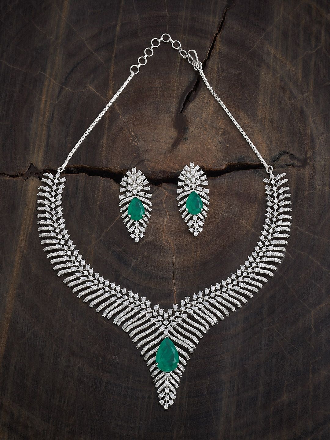 Kushal's Fashion Jewellery Green Rhodium-Plated CZ Studded Party Jewellery Set, Silver
Kushal's Fashion Jewellery Green Rhodium-Plated CZ Studded Party Jewellery Set, Silver