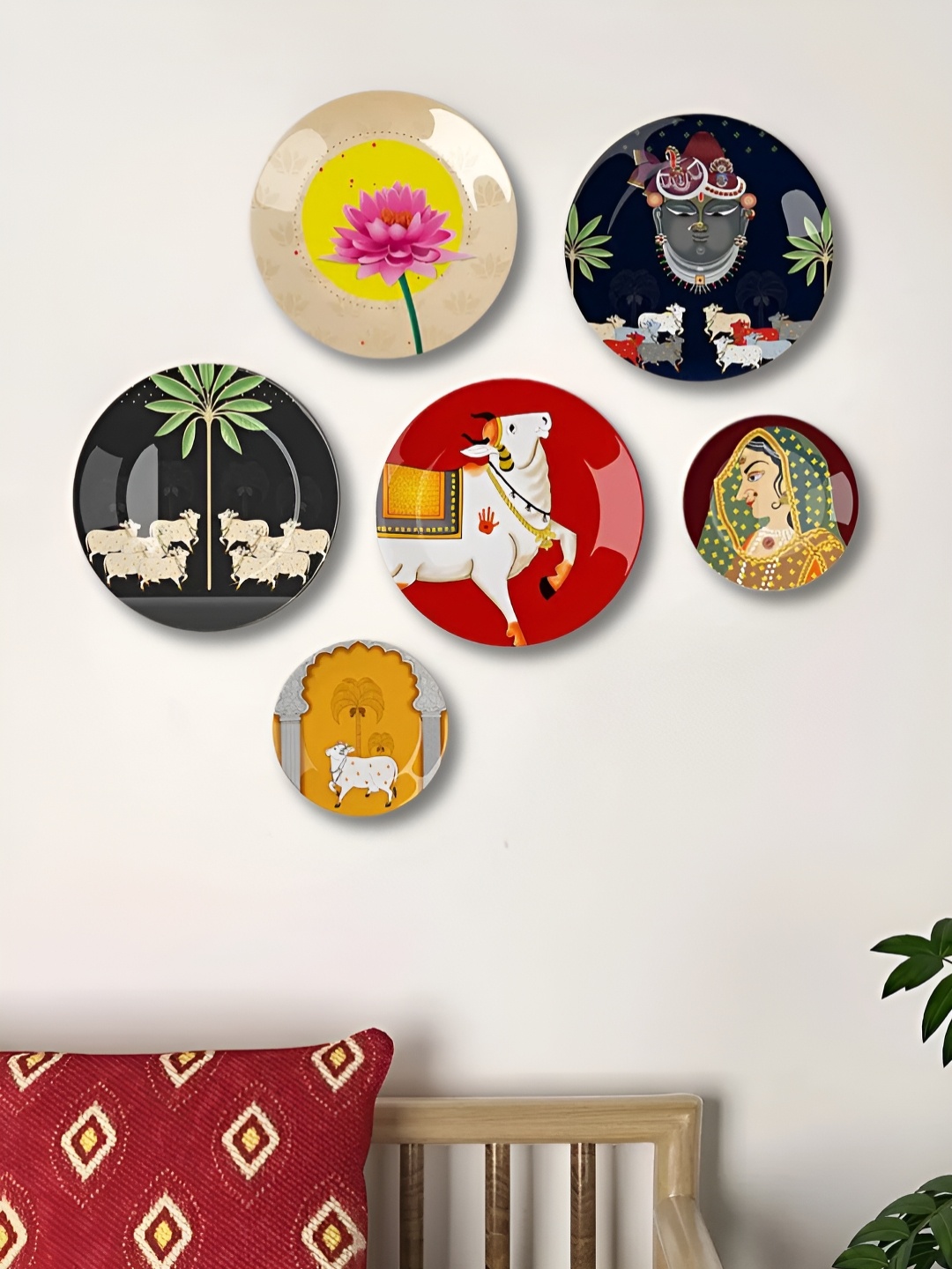 Homscape Black & Yellow 6 Pieces Pichwai Art Radha Krishna Ceramic Wall Plates
Homscape Black & Yellow 6 Pieces Pichwai Art Radha Krishna Ceramic Wall Plates