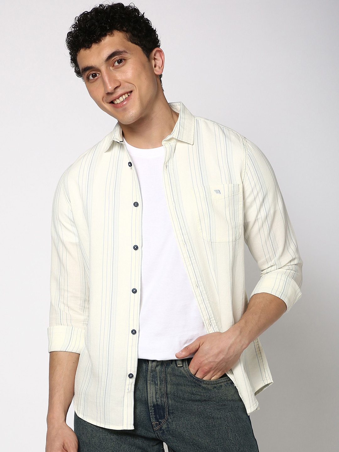 Blue Buddha Men Tailored Fit Spread Collar Vertical Striped Cotton Casual Shirt, Cream
Blue Buddha Men Tailored Fit Spread Collar Vertical Striped Cotton Casual Shirt, Cream