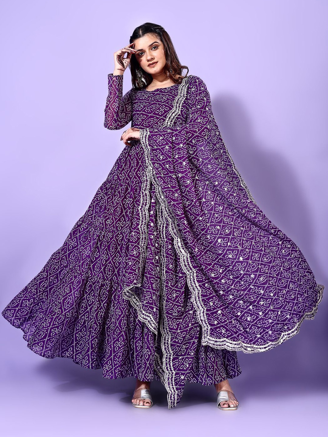 Fashion Basket Bandhani Printed Round Neck Anarkali Kurta With Trouser And Dupatta, Purple
Fashion Basket Bandhani Printed Round Neck Anarkali Kurta With Trouser And Dupatta, Purple