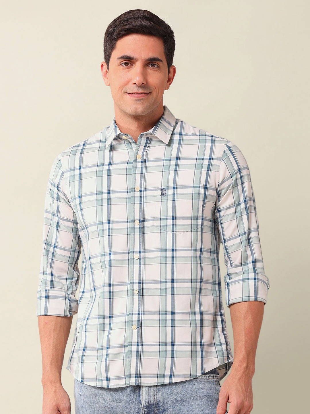 U.S. Polo Assn. Men Classic Fit Spread Collar Tartan Checked Cotton Casual Shirt, Beige
U.S. Polo Assn. Men Classic Fit Spread Collar Tartan Checked Cotton Casual Shirt, Beige